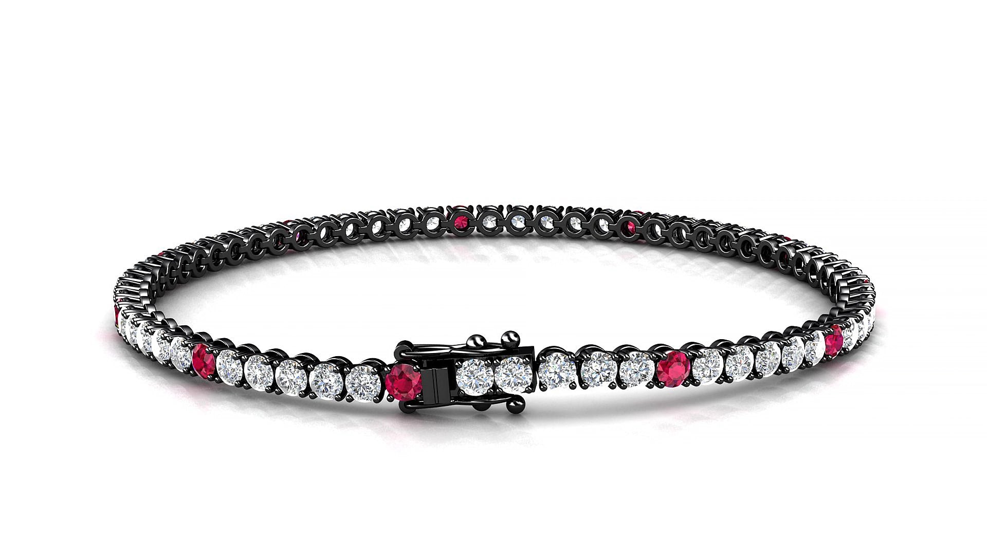 Firenze 1-5 | 18k Black Gold 2.5 mm Round Natural Ruby & Diamond 18 cm Tennis Bracelet