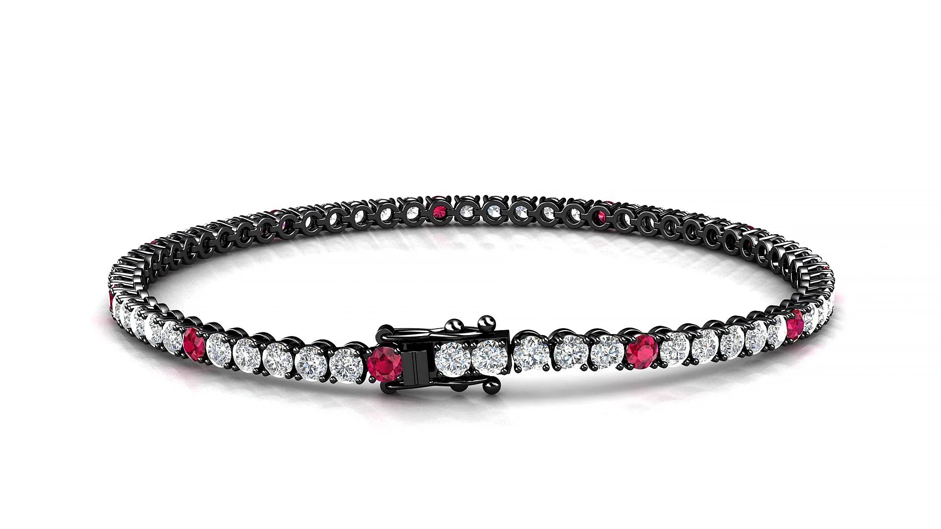 Firenze 1-5 | 18k Black Gold 2.5 mm Round Natural Ruby & Diamond Tennis Bracelet