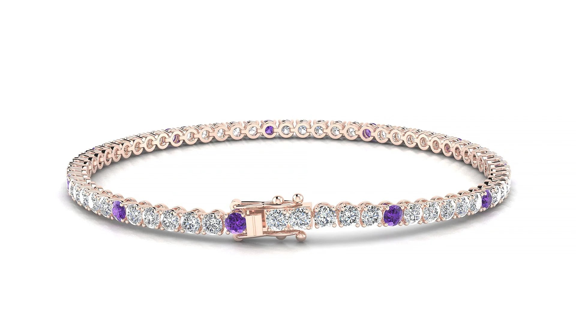 Firenze 1-5 | 18k Rose Gold 2.5 mm Round Natural Amethyst & Diamond Tennis Bracelet