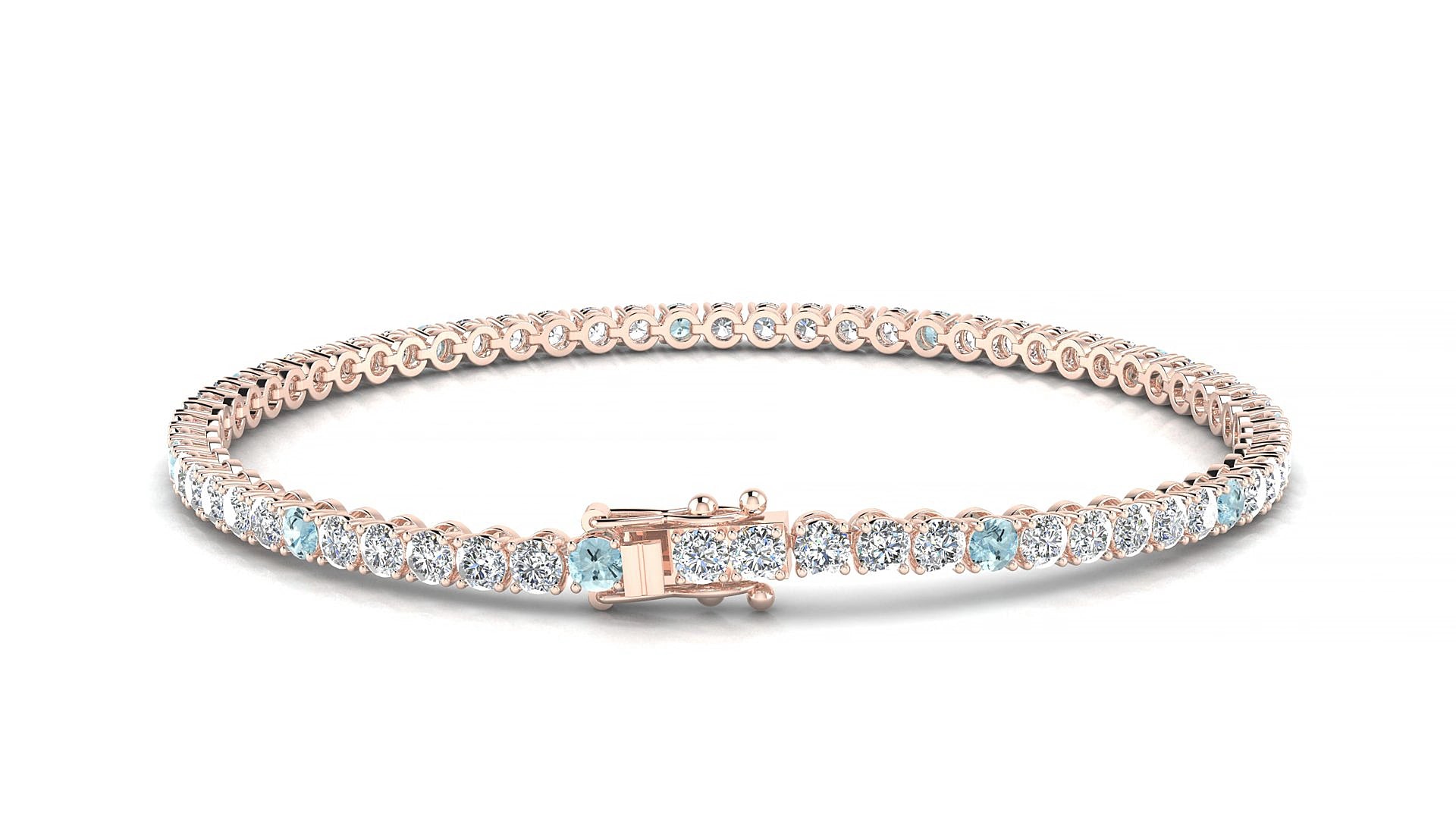 Firenze 1-5 | 18k Rose Gold 2.5 mm Round Natural Aquamarine & Diamond 15 cm Tennis Bracelet