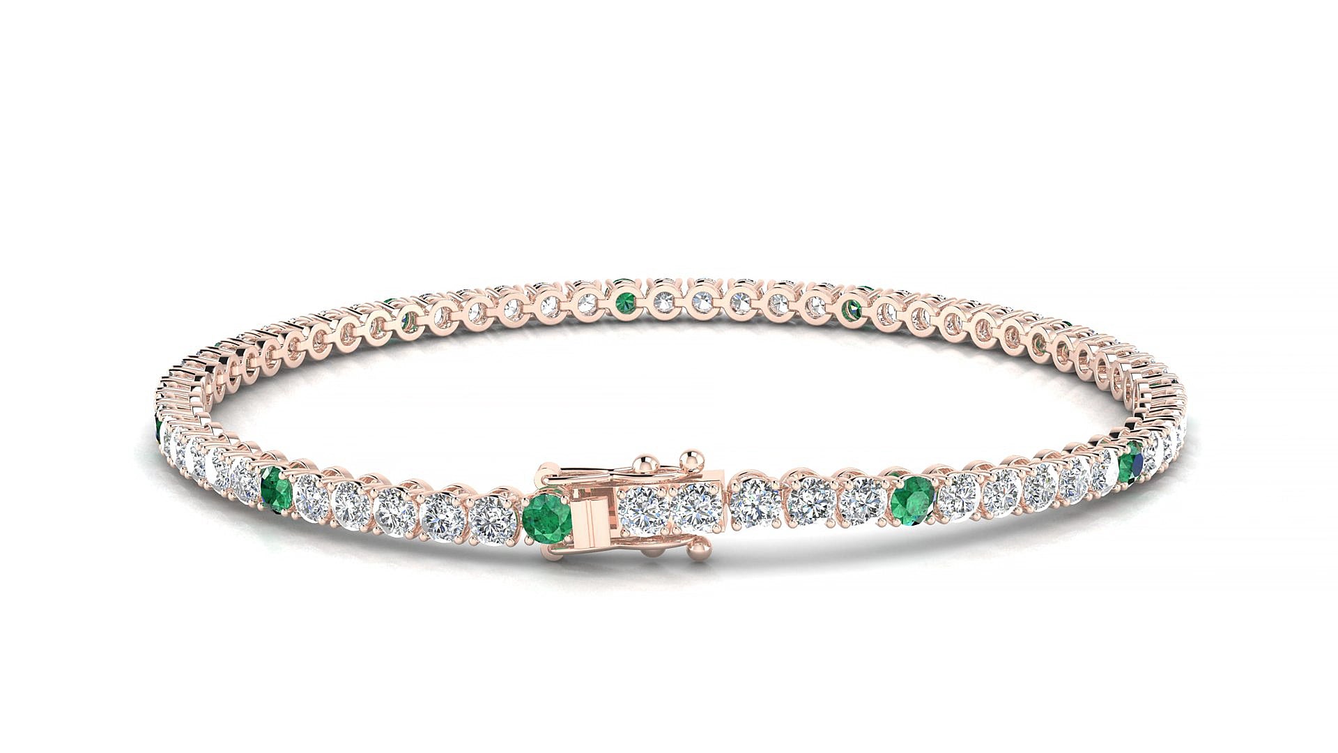 Firenze 1-5 | 18k Rose Gold 2.5 mm Round Natural Emerald & Diamond 18 cm Tennis Bracelet