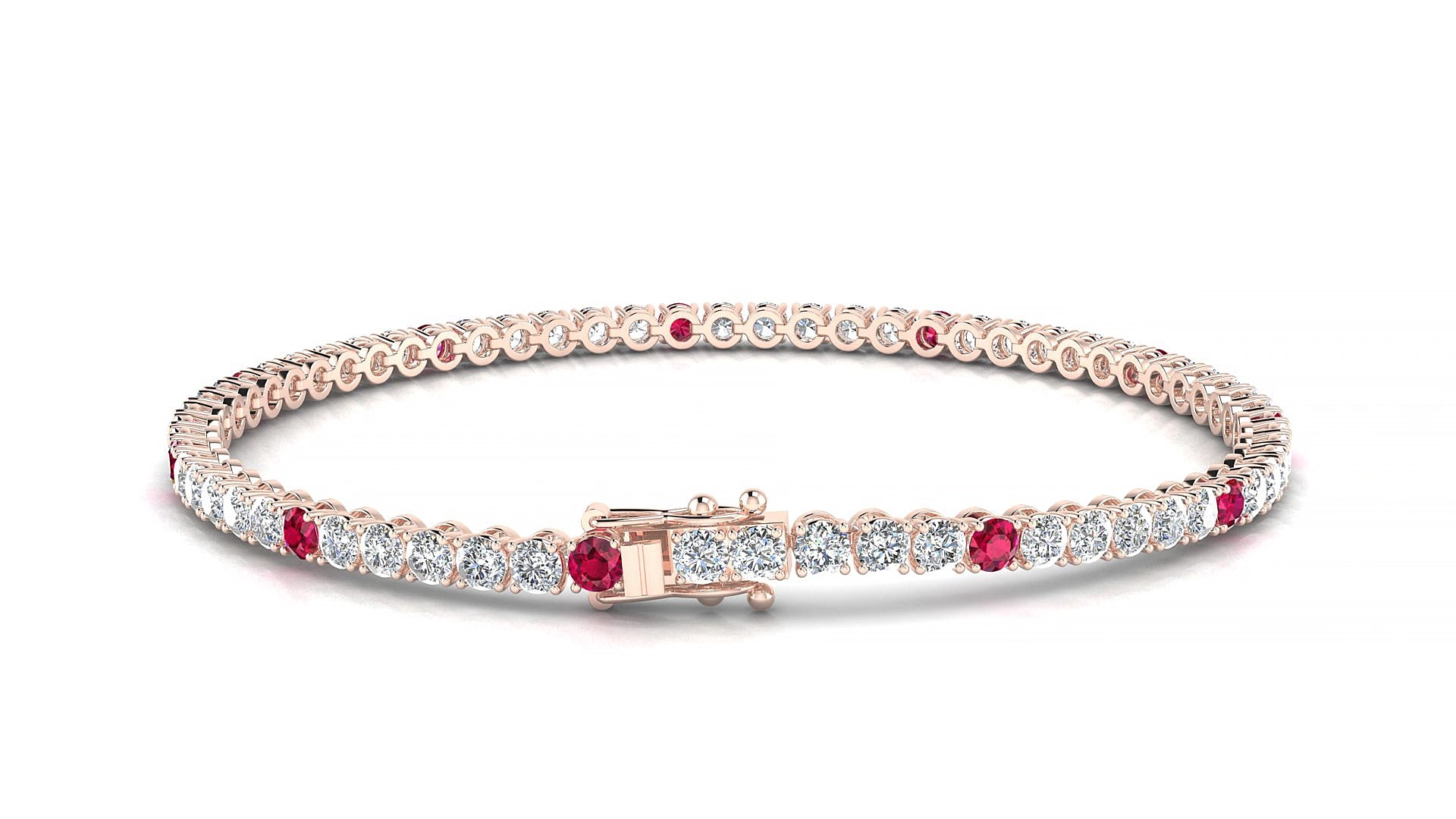 Firenze 1-5 | 18k Rose Gold 2.5 mm Round Natural Ruby & Diamond 19 cm Tennis Bracelet