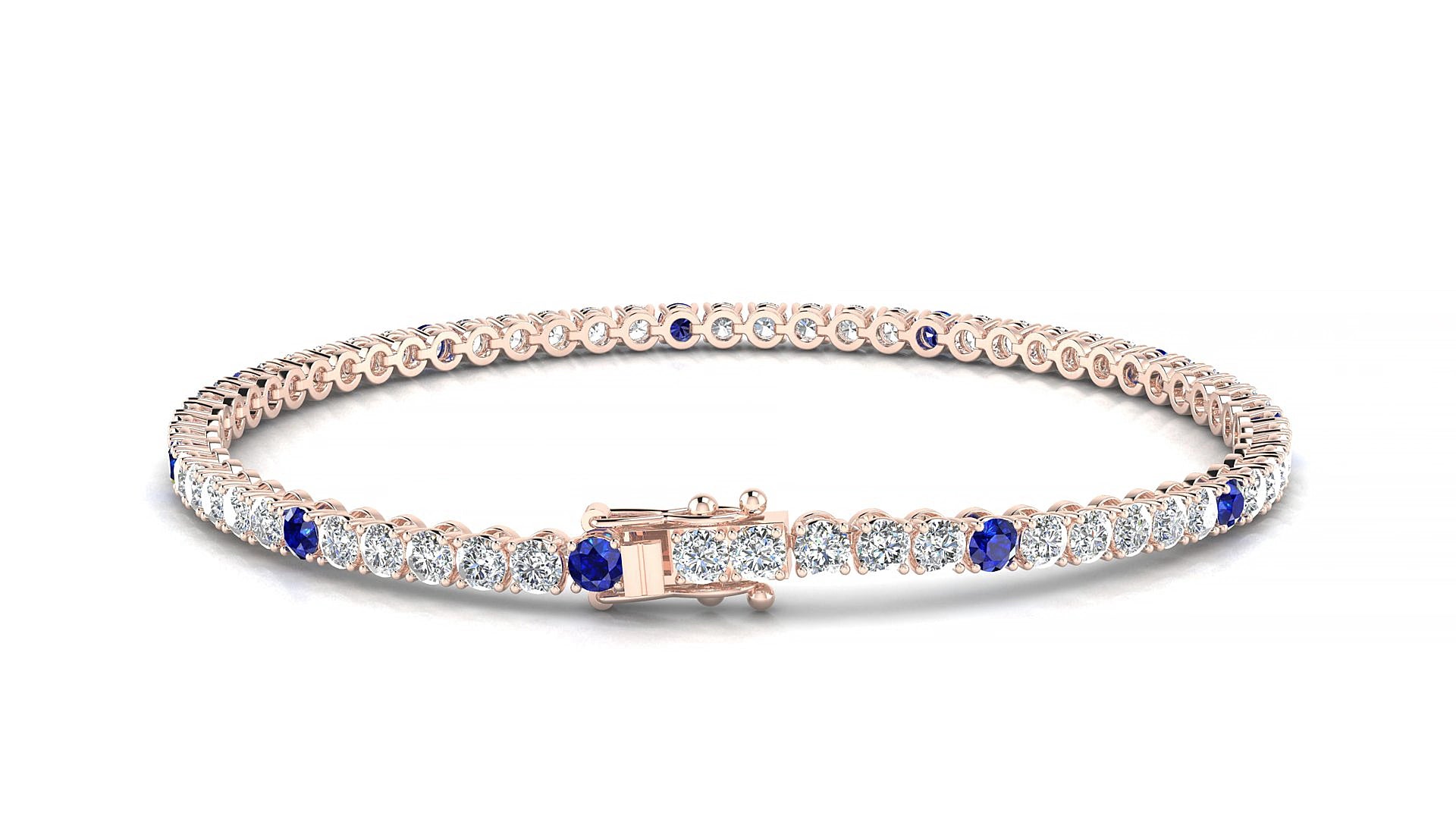 Firenze 1-5 | 18k Rose Gold 2.5 mm Round Natural Sapphire & Diamond 20 cm Tennis Bracelet