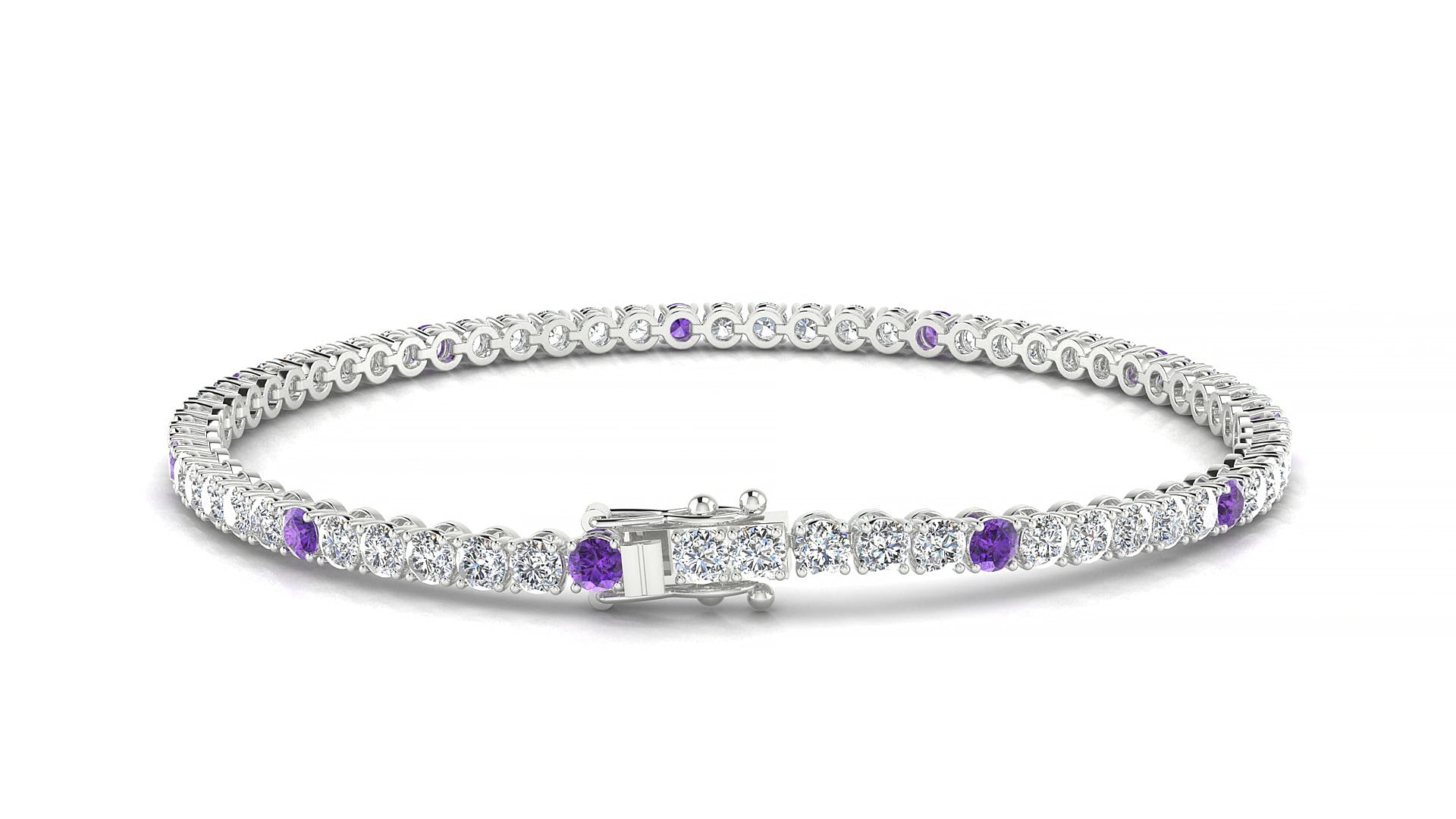 Firenze 1-5 | 18k White Gold 2.5 mm Round Natural Amethyst & Diamond 15 cm Tennis Bracelet