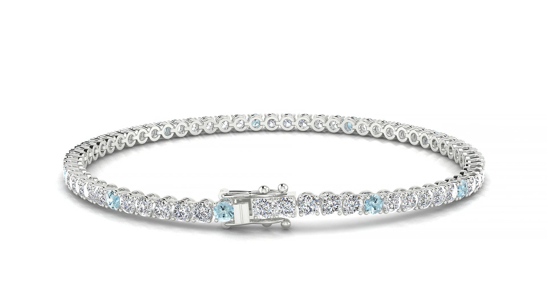 Firenze 1-5 | 18k White Gold 2.5 mm Round Natural Aquamarine & Diamond 15 cm Tennis Bracelet