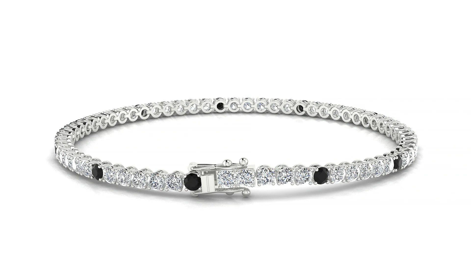 Firenze 1-5 | 18k White Gold 2.5 mm Round Natural Black Diamond & Diamond Tennis Bracelet