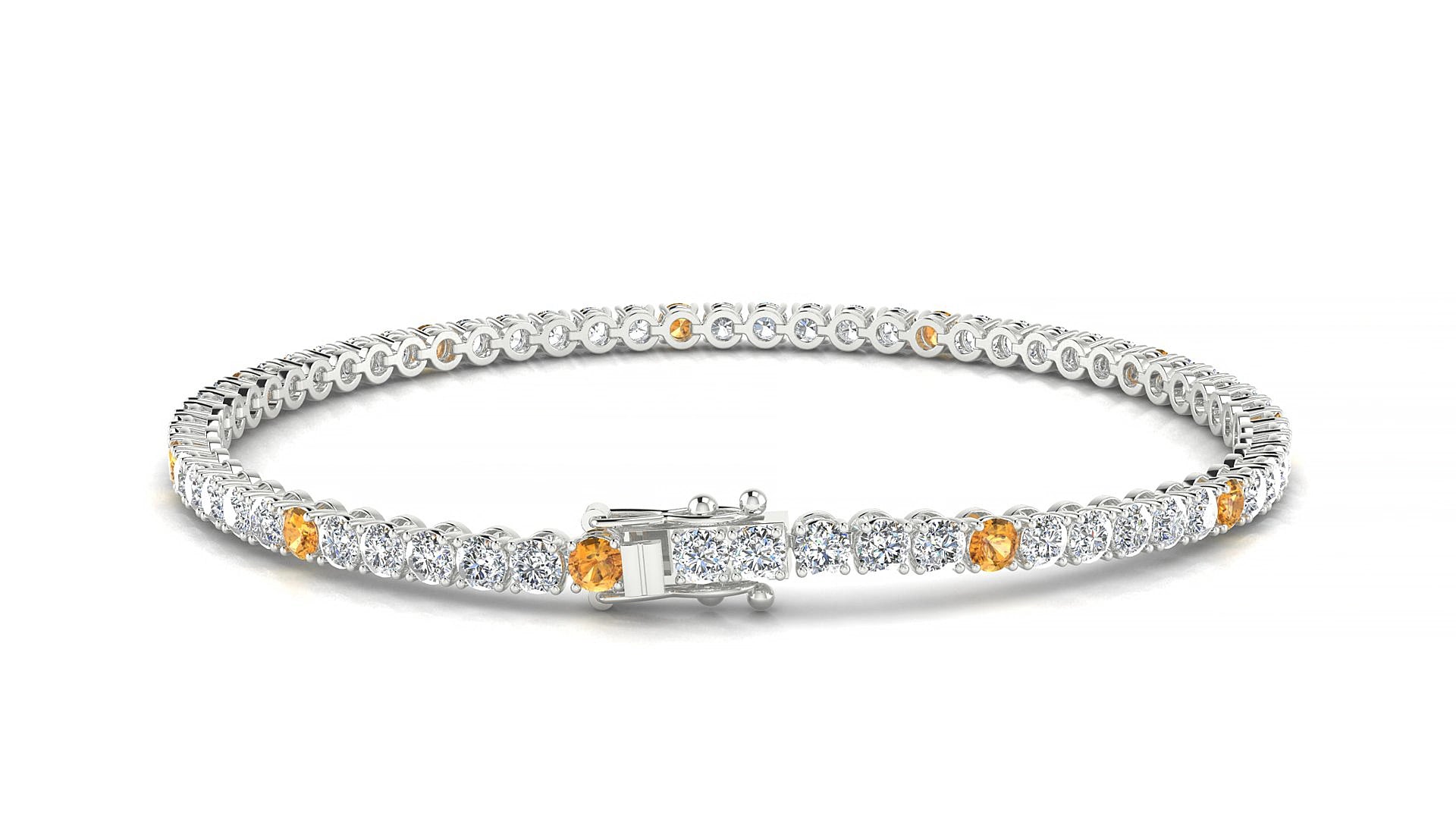 Firenze 1-5 | 18k White Gold 2.5 mm Round Natural Citrine & Diamond 17 cm Tennis Bracelet