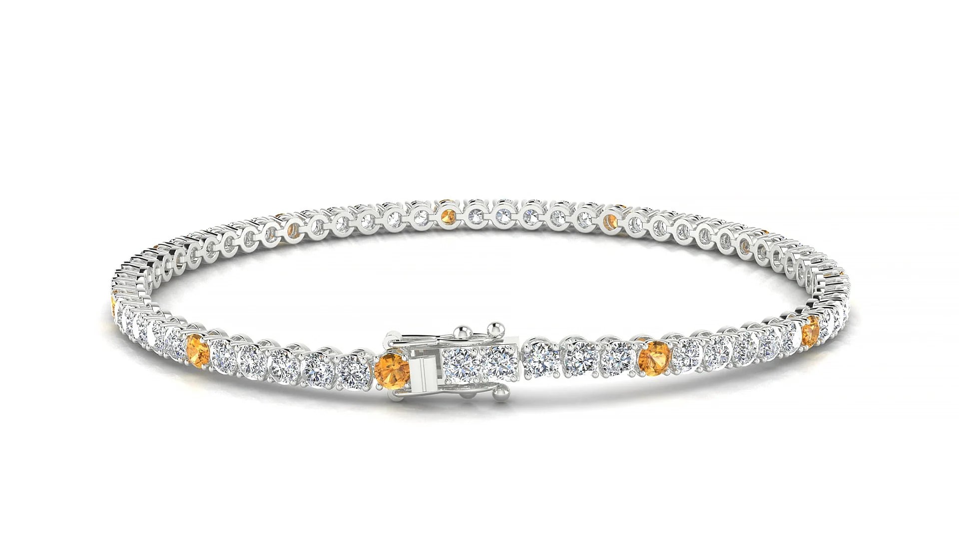 Firenze 1-5 | 18k White Gold 2.5 mm Round Natural Citrine & Diamond Tennis Bracelet