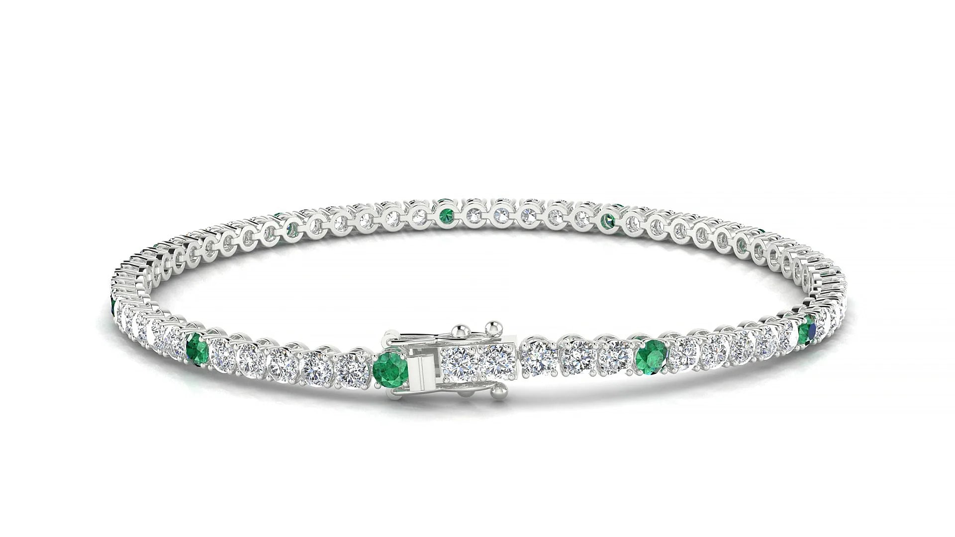 Firenze 1-5 | 18k White Gold 2.5 mm Round Natural Emerald & Diamond Tennis Bracelet