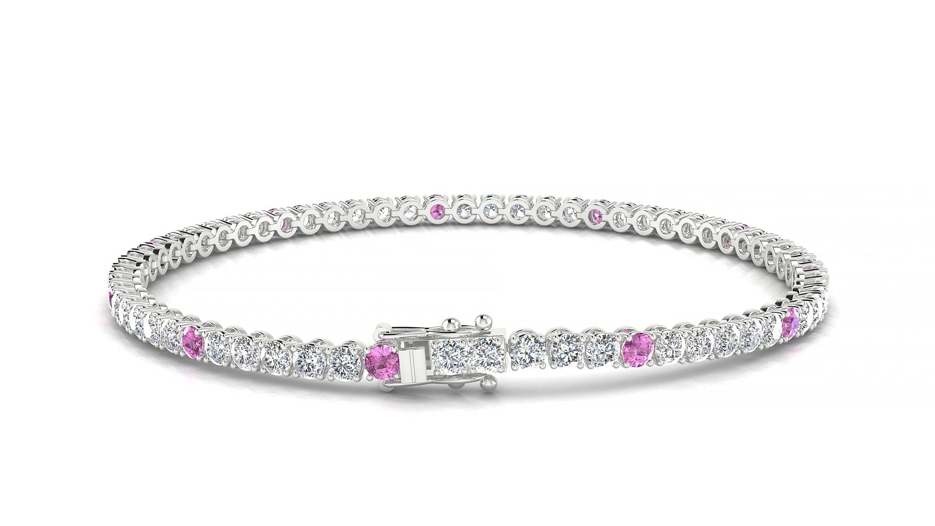 Firenze 1-5 | 18k White Gold 2.5 mm Round Natural Pink Sapphire & Diamond 19 cm Tennis Bracelet