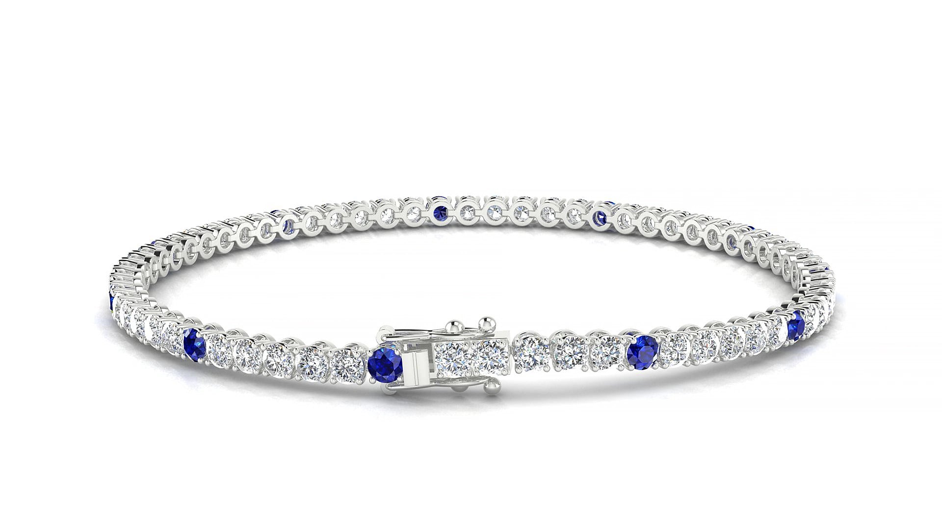 Firenze 1-5 | 18k White Gold 2.5 mm Round Natural Sapphire & Diamond 15 cm Tennis Bracelet