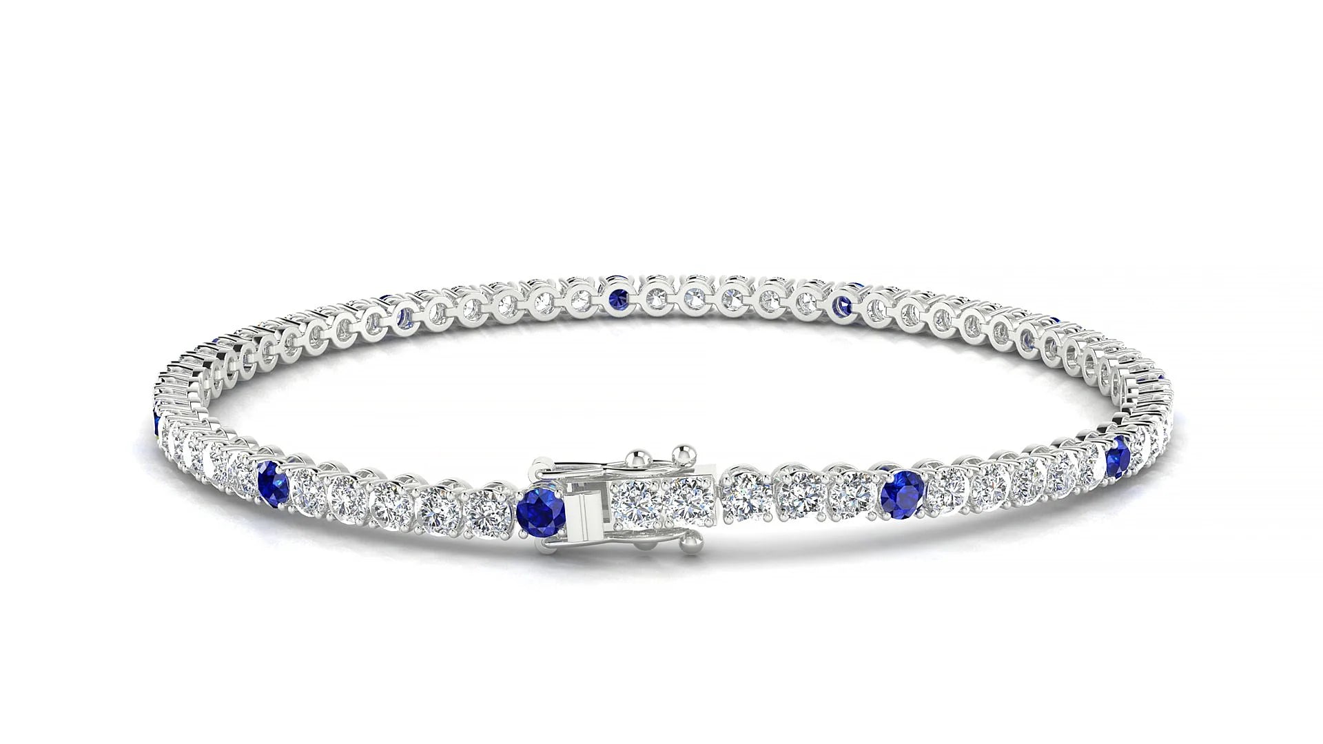 Firenze 1-5 | 18k White Gold 2.5 mm Round Natural Sapphire & Diamond Tennis Bracelet