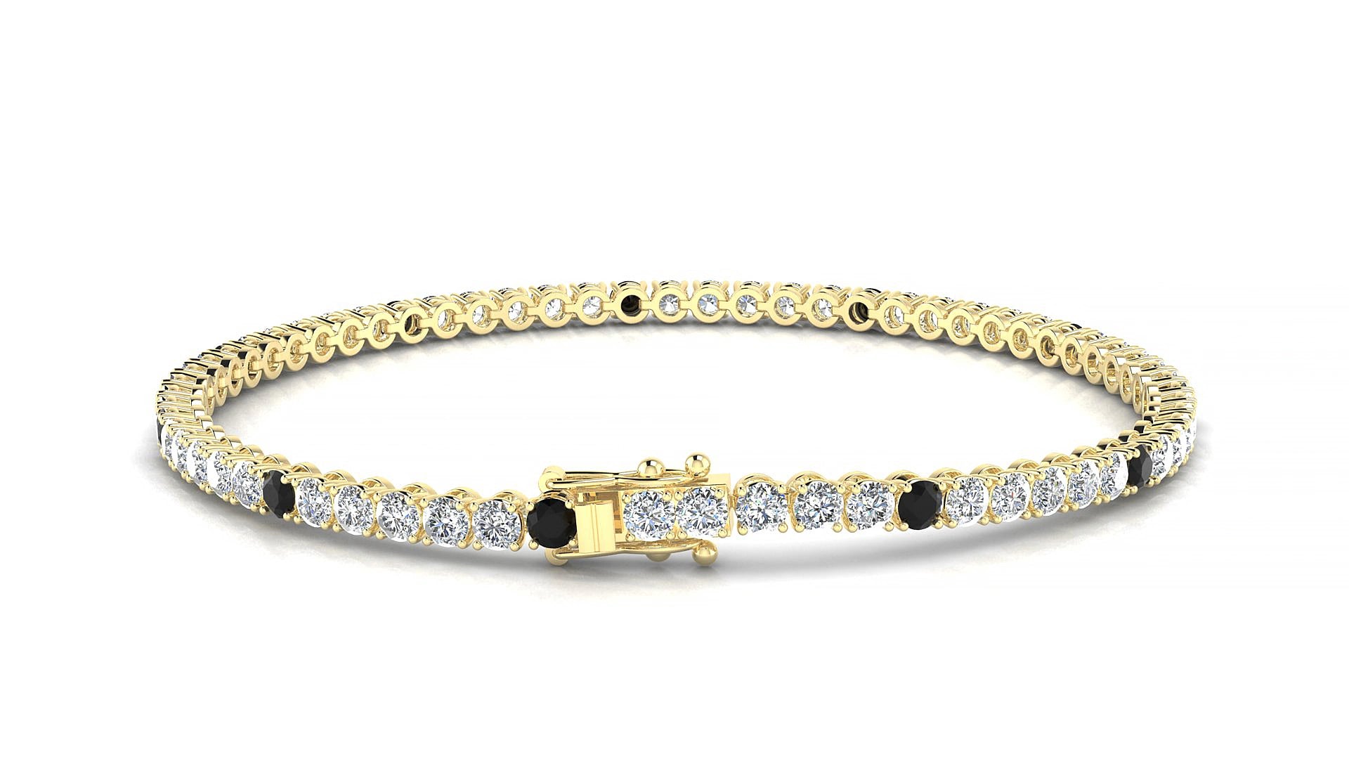 Firenze 1-5 | 18k Yellow Gold 2.5 mm Round Natural Black Diamond & Diamond 16 cm Tennis Bracelet