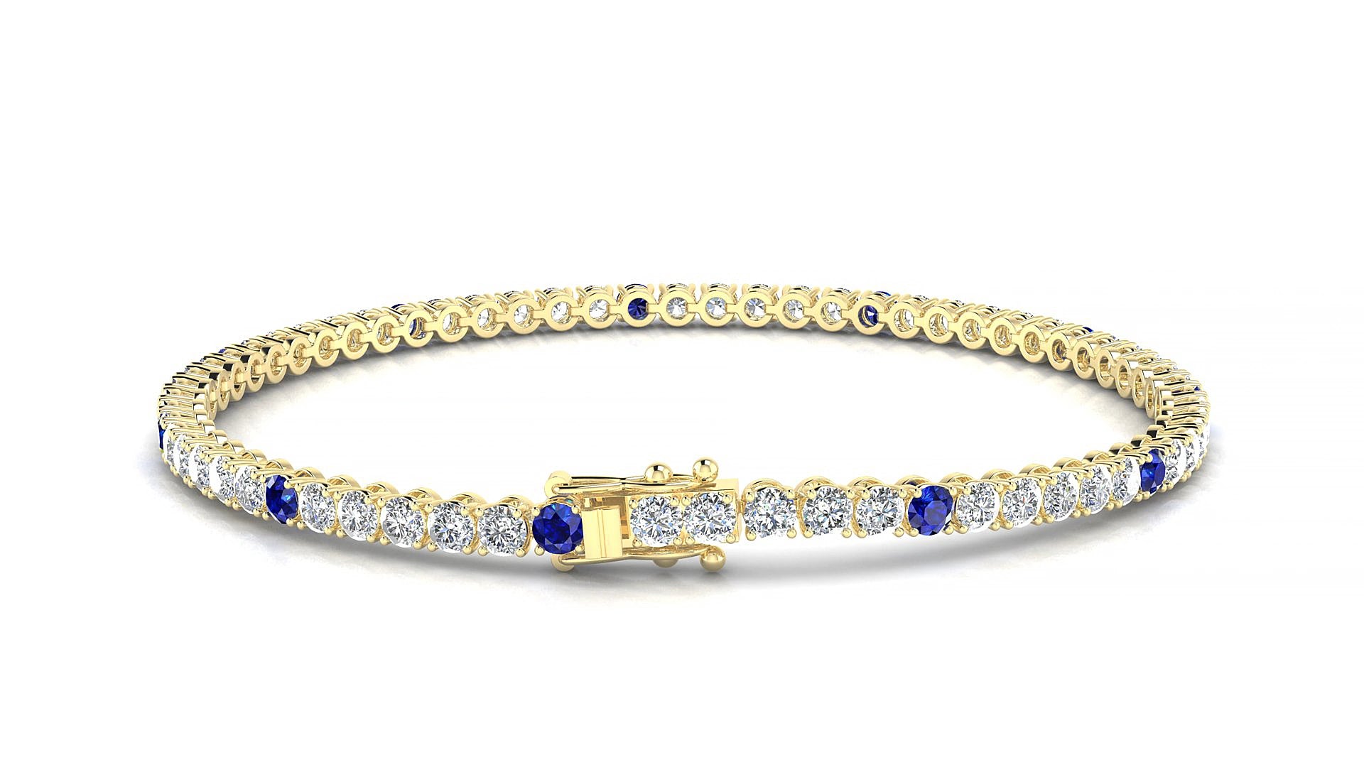 Firenze 1-5 | 18k Yellow Gold 2.5 mm Round Natural Sapphire & Diamond 16 cm Tennis Bracelet