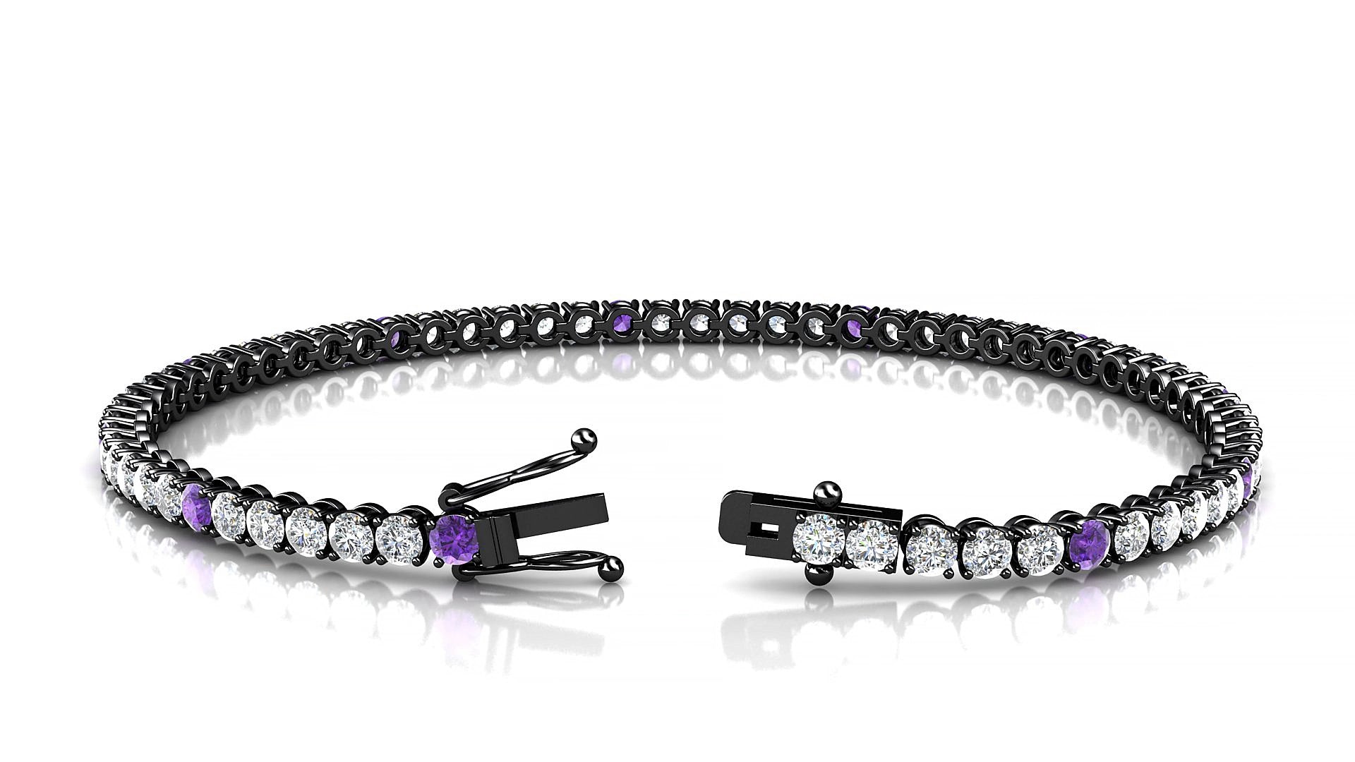 Firenze 1-5 | 18k Black Gold 2.5 mm Round Natural Amethyst & Diamond 15 cm Tennis Bracelet