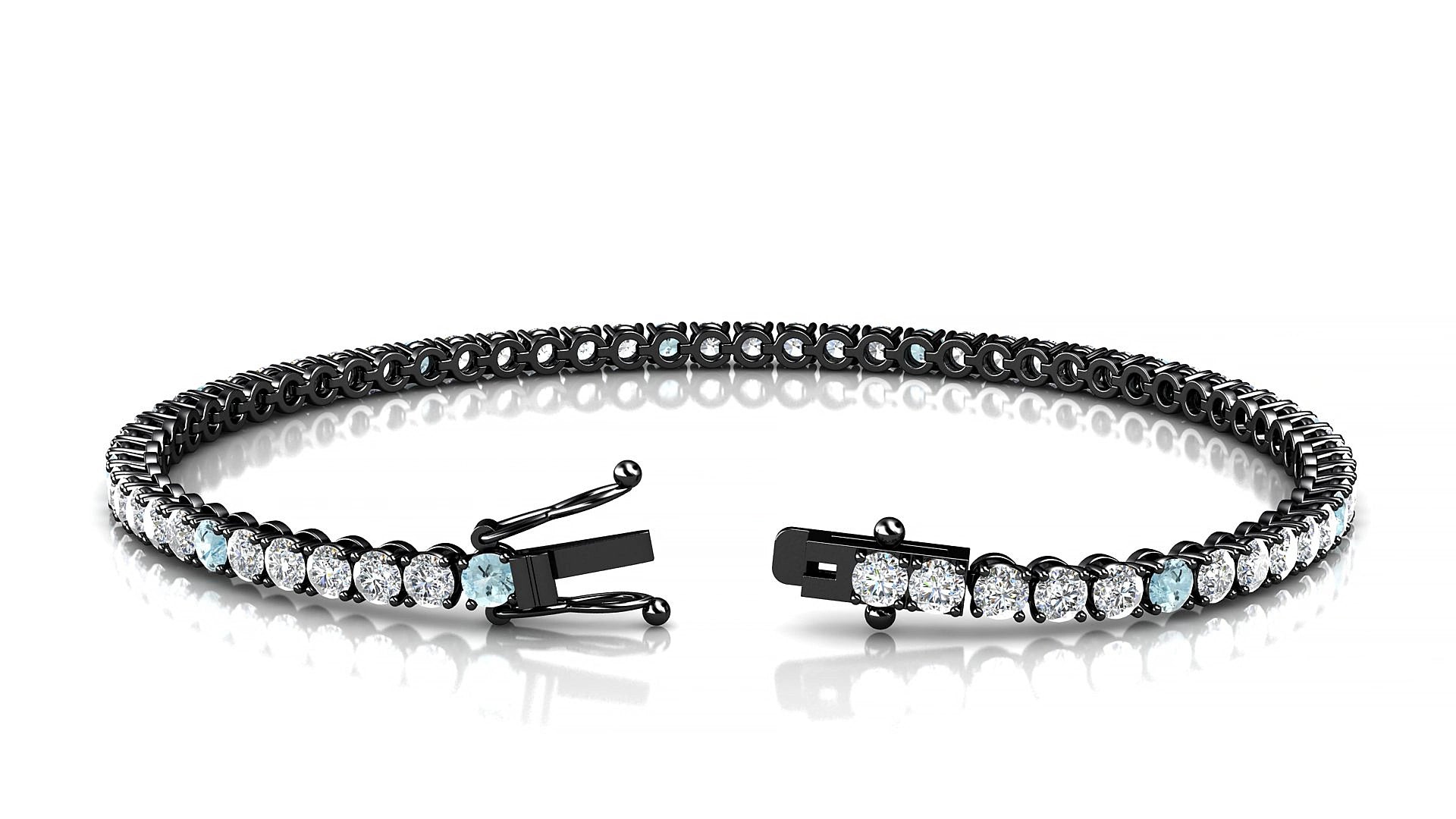 Firenze 1-5 | 18k Black Gold 2.5 mm Round Natural Aquamarine & Diamond 15 cm Tennis Bracelet