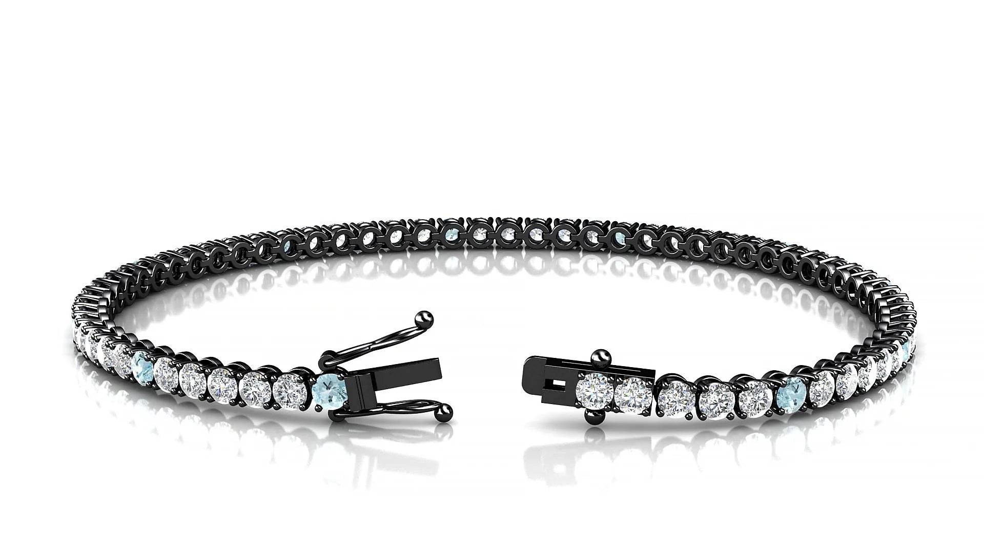 Firenze 1-5 | 18k Black Gold 2.5 mm Round Natural Aquamarine & Diamond Tennis Bracelet