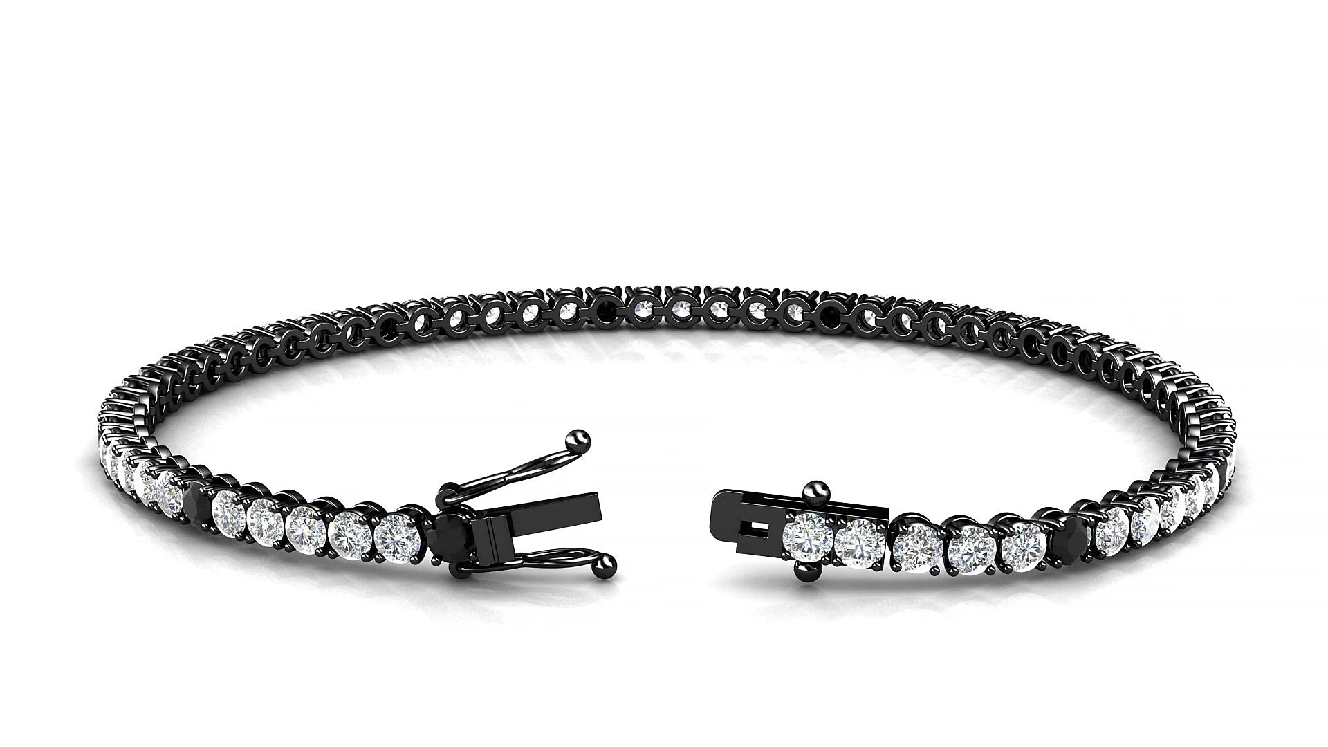 Firenze 1-5 | 18k Black Gold 2.5 mm Round Natural Black Diamond & Diamond Tennis Bracelet