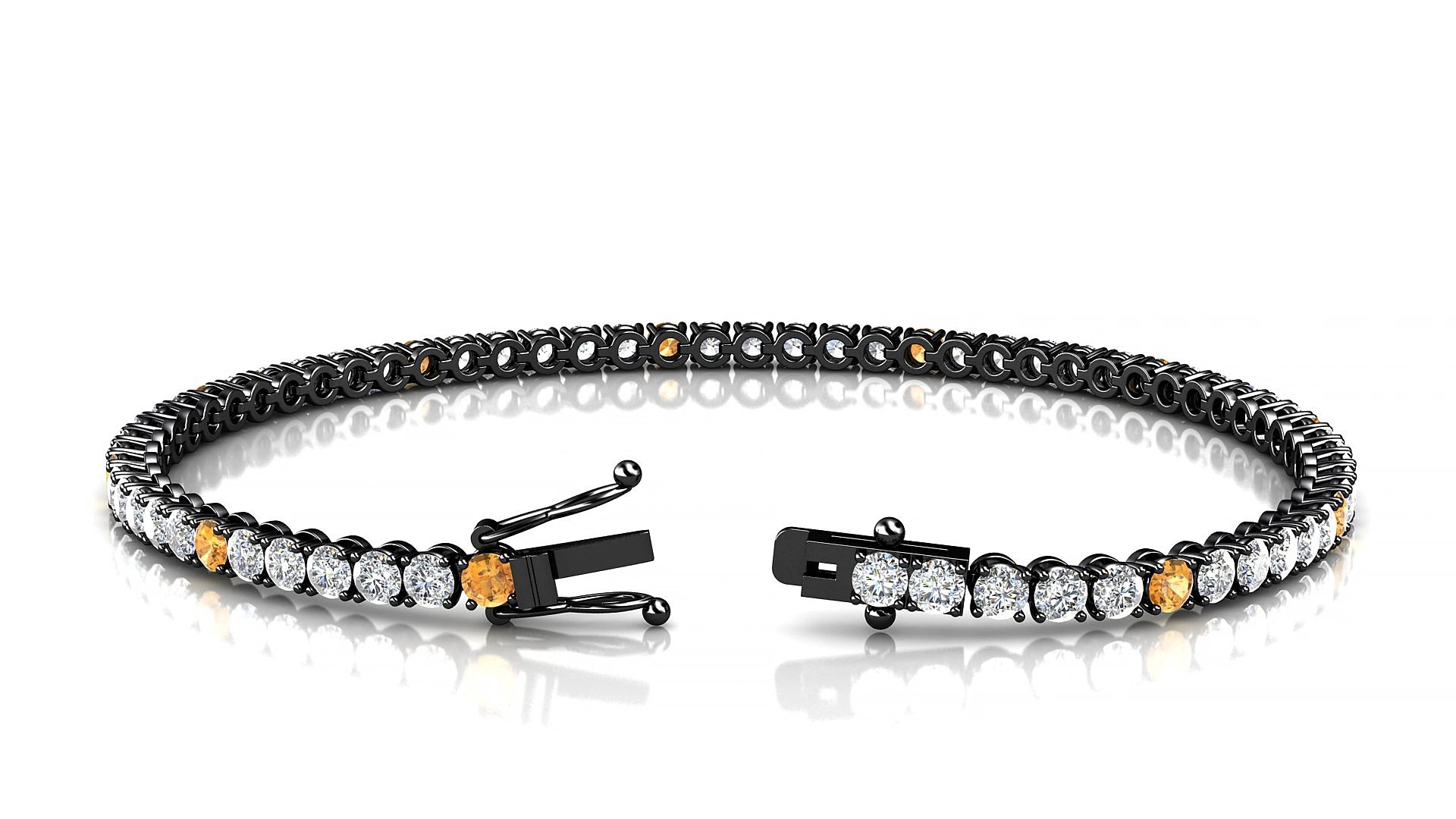 Firenze 1-5 | 18k Black Gold 2.5 mm Round Natural Citrine & Diamond 20 cm Tennis Bracelet