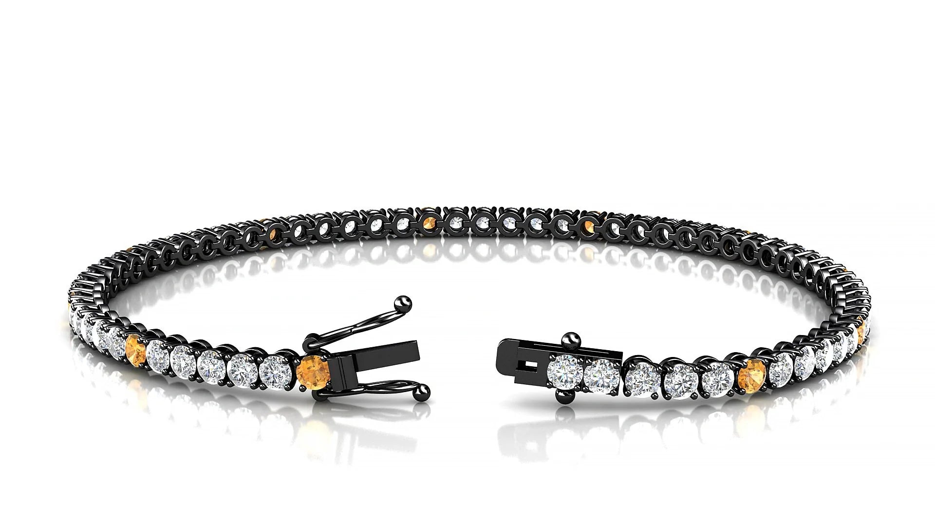 Firenze 1-5 | 18k Black Gold 2.5 mm Round Natural Citrine & Diamond Tennis Bracelet