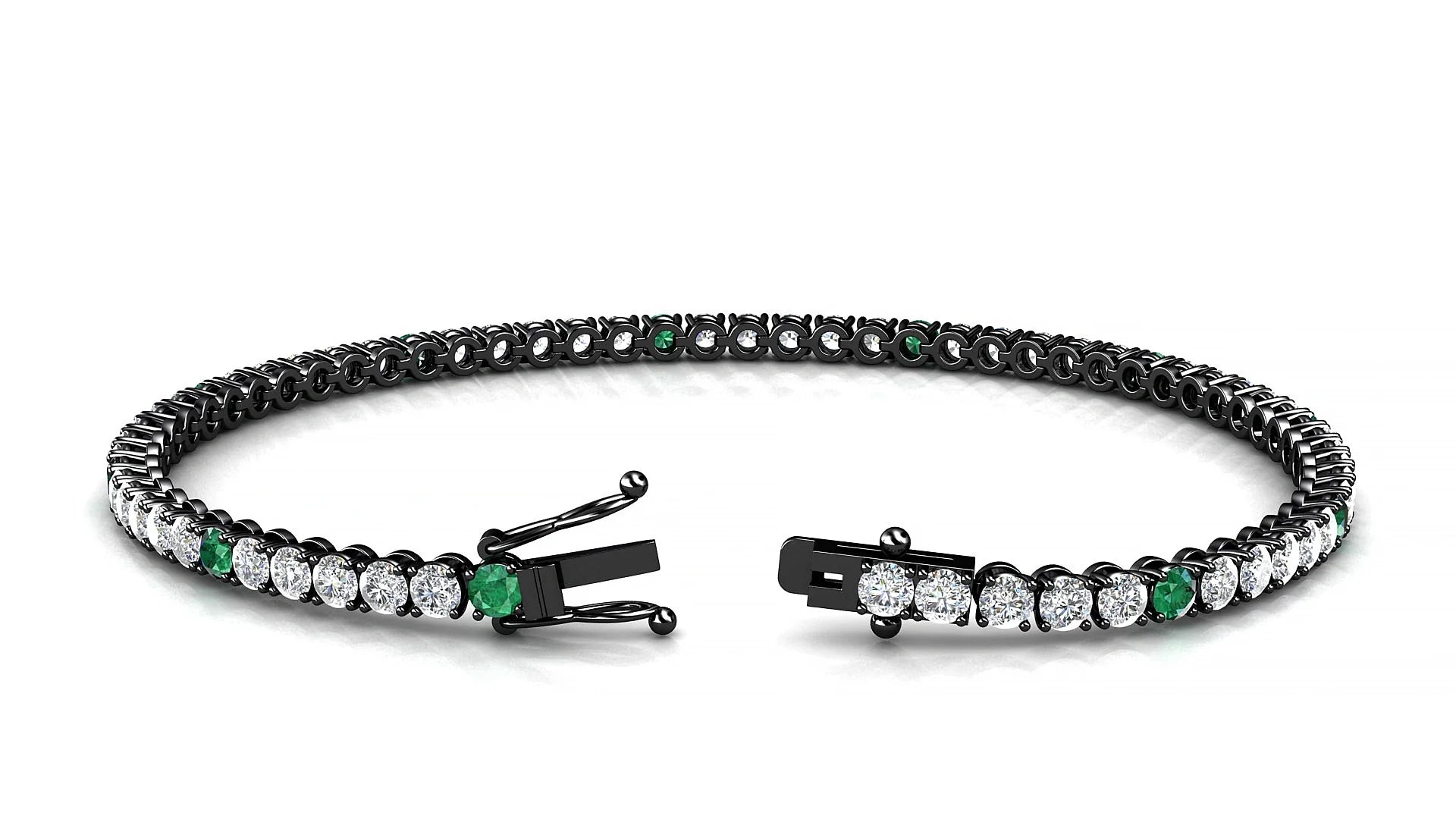 Firenze 1-5 | 18k Black Gold 2.5 mm Round Natural Emerald & Diamond Tennis Bracelet