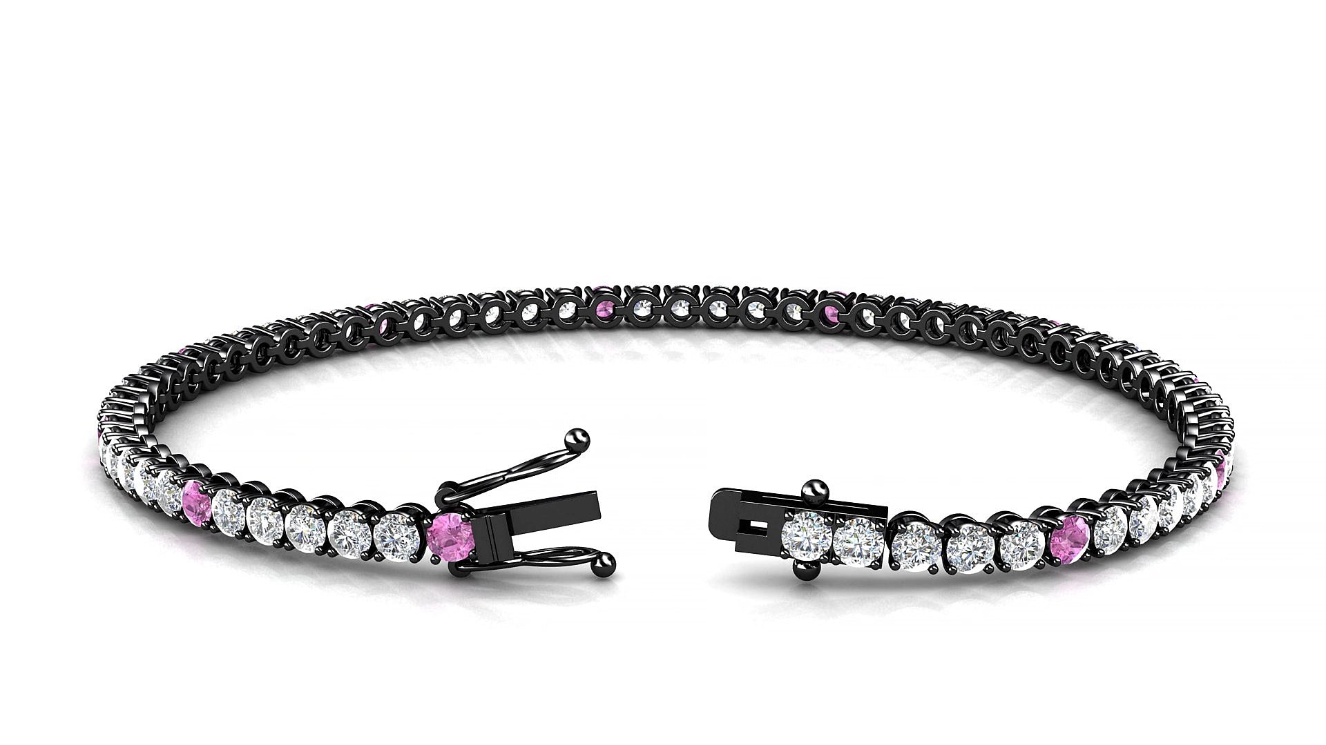 Firenze 1-5 | 18k Black Gold 2.5 mm Round Natural Pink Sapphire & Diamond 18 cm Tennis Bracelet