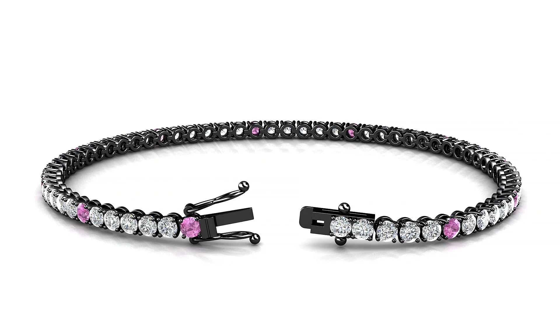 Firenze 1-5 | 18k Black Gold 2.5 mm Round Natural Pink Sapphire & Diamond Tennis Bracelet