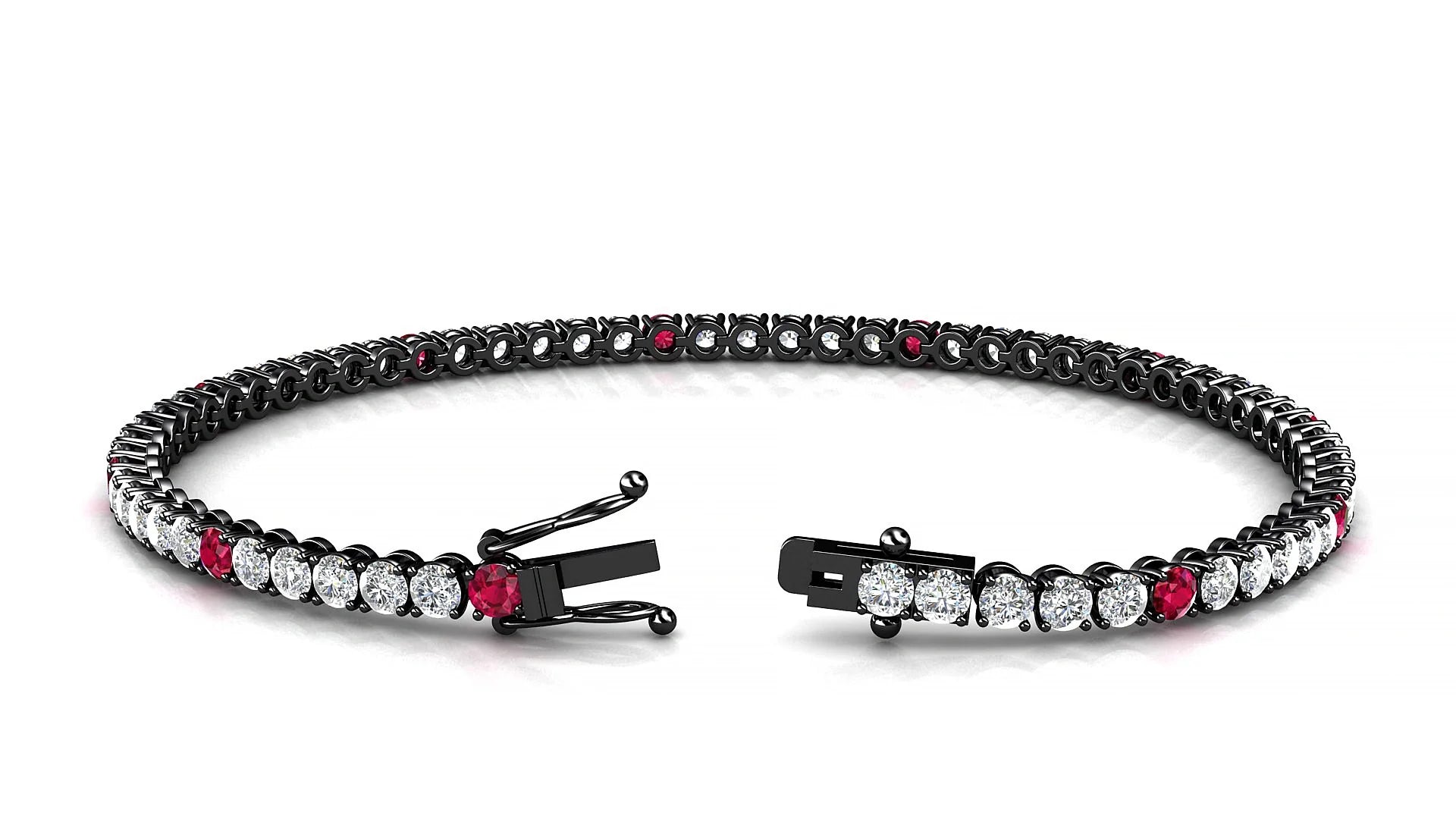 Firenze 1-5 | 18k Black Gold 2.5 mm Round Natural Ruby & Diamond Tennis Bracelet