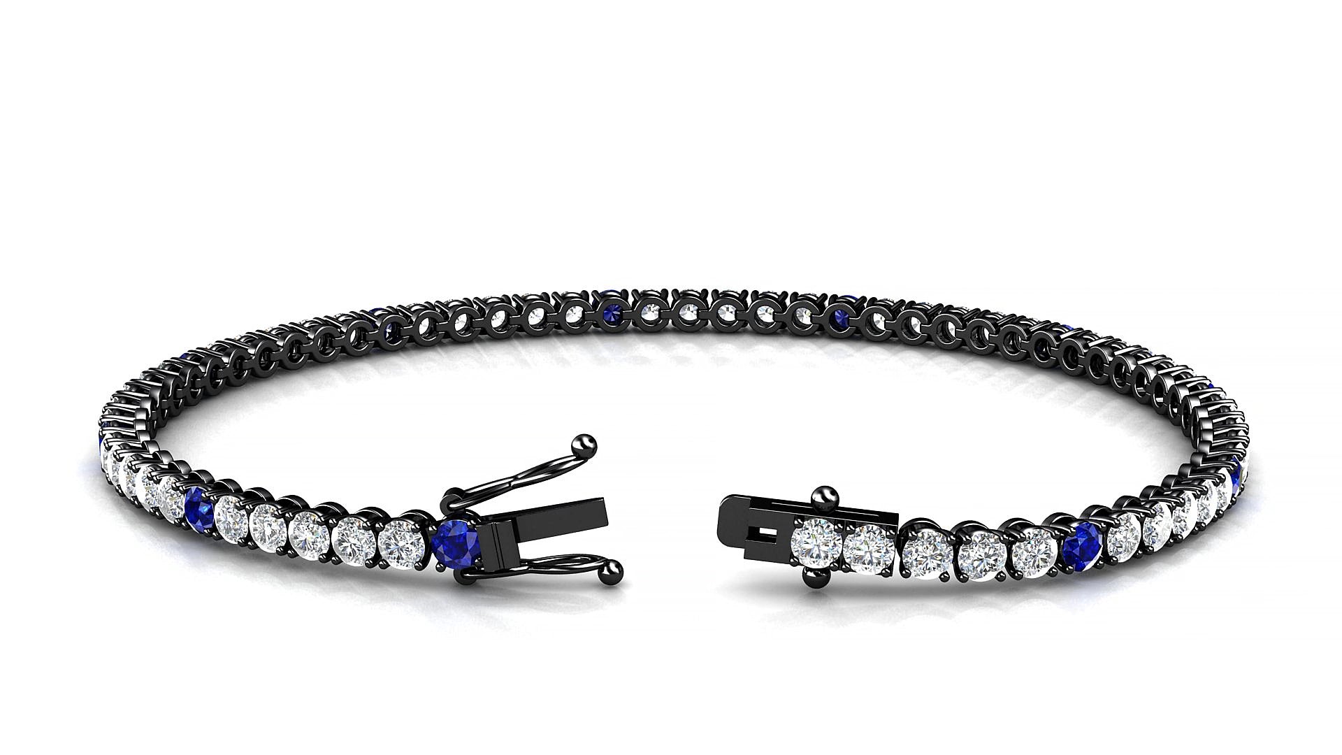 Firenze 1-5 | 18k Black Gold 2.5 mm Round Natural Sapphire & Diamond 16 cm Tennis Bracelet