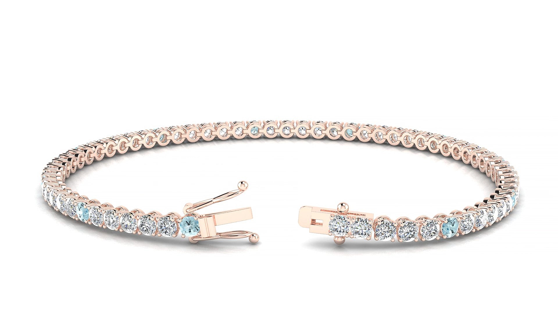 Firenze 1-5 | 18k Rose Gold 2.5 mm Round Natural Aquamarine & Diamond 16 cm Tennis Bracelet