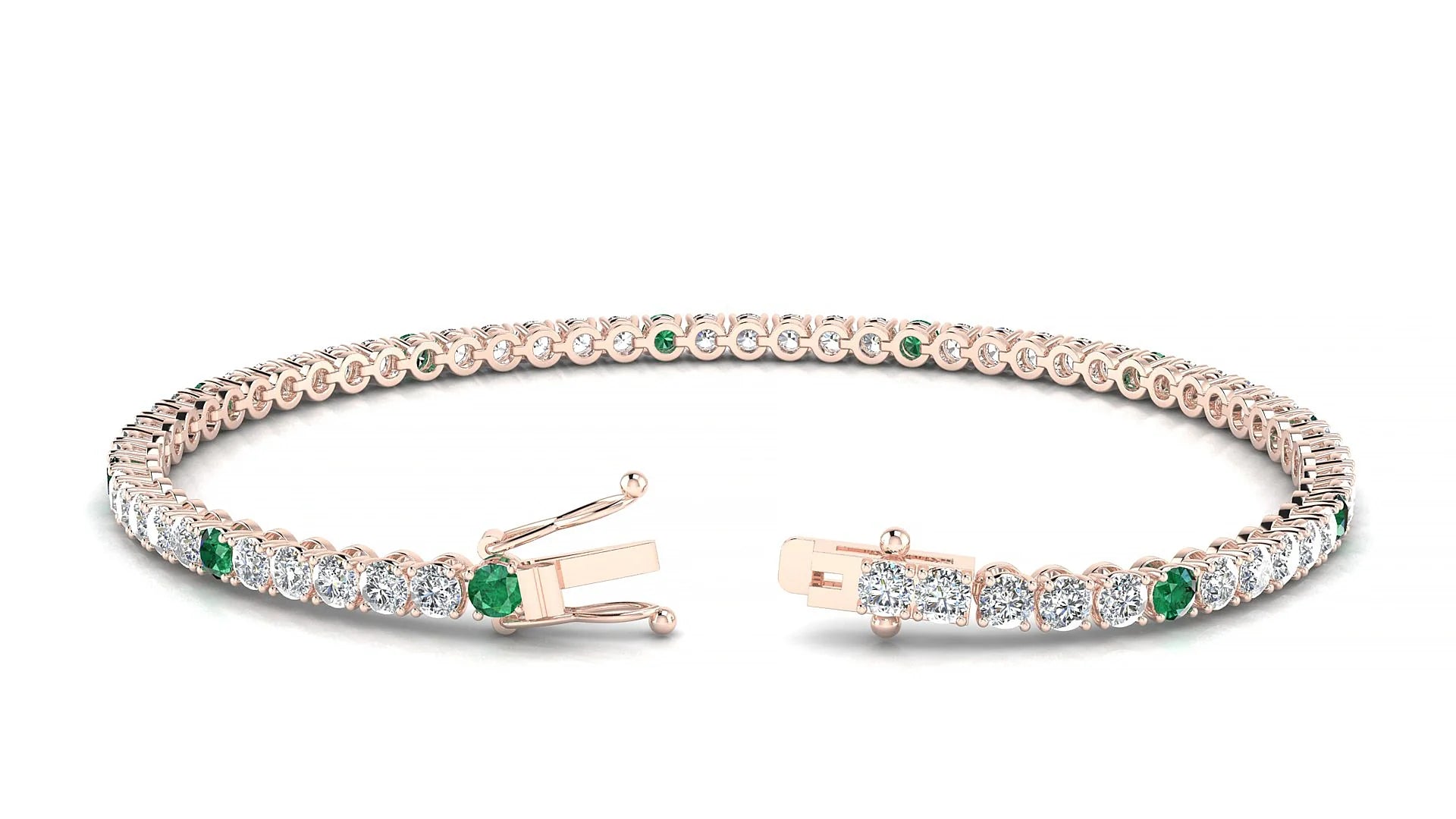 Firenze 1-5 | 18k Rose Gold 2.5 mm Round Natural Emerald & Diamond Tennis Bracelet