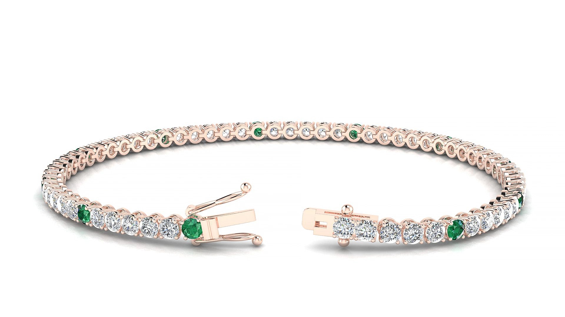 Firenze 1-5 | 18k Rose Gold 2.5 mm Round Natural Emerald & Diamond 15 cm Tennis Bracelet