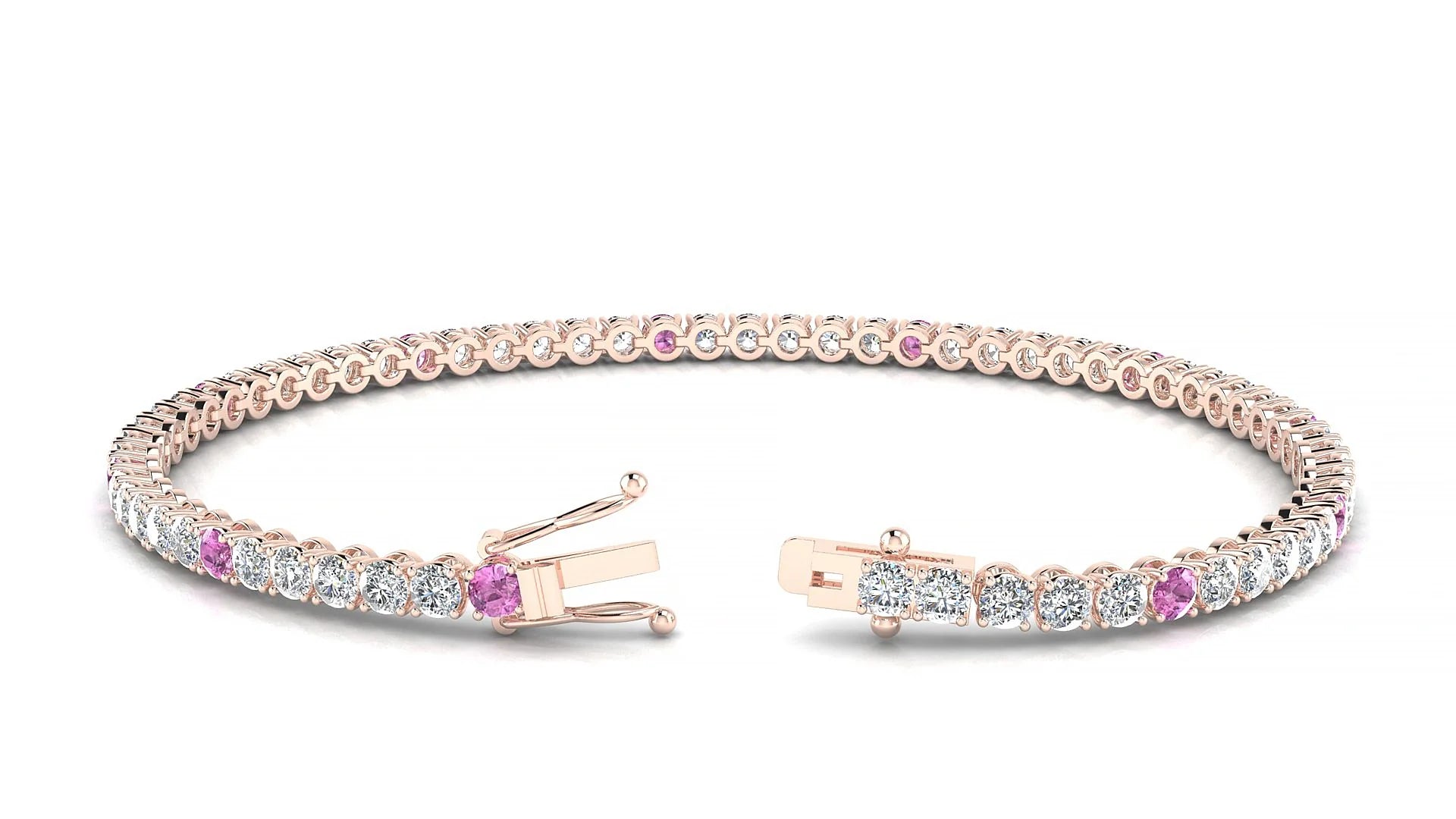Firenze 1-5 | 18k Rose Gold 2.5 mm Round Natural Pink Sapphire & Diamond Tennis Bracelet