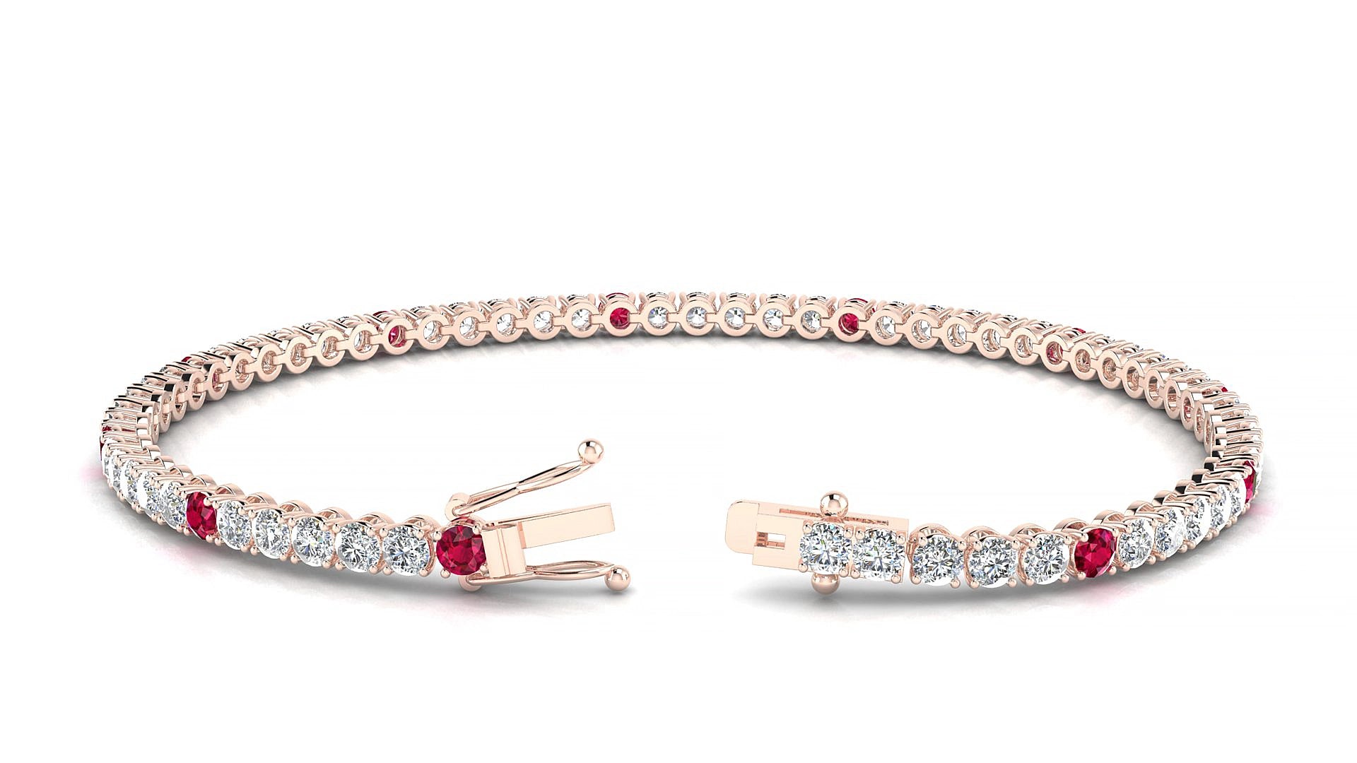 Firenze 1-5 | 18k Rose Gold 2.5 mm Round Natural Ruby & Diamond 16 cm Tennis Bracelet