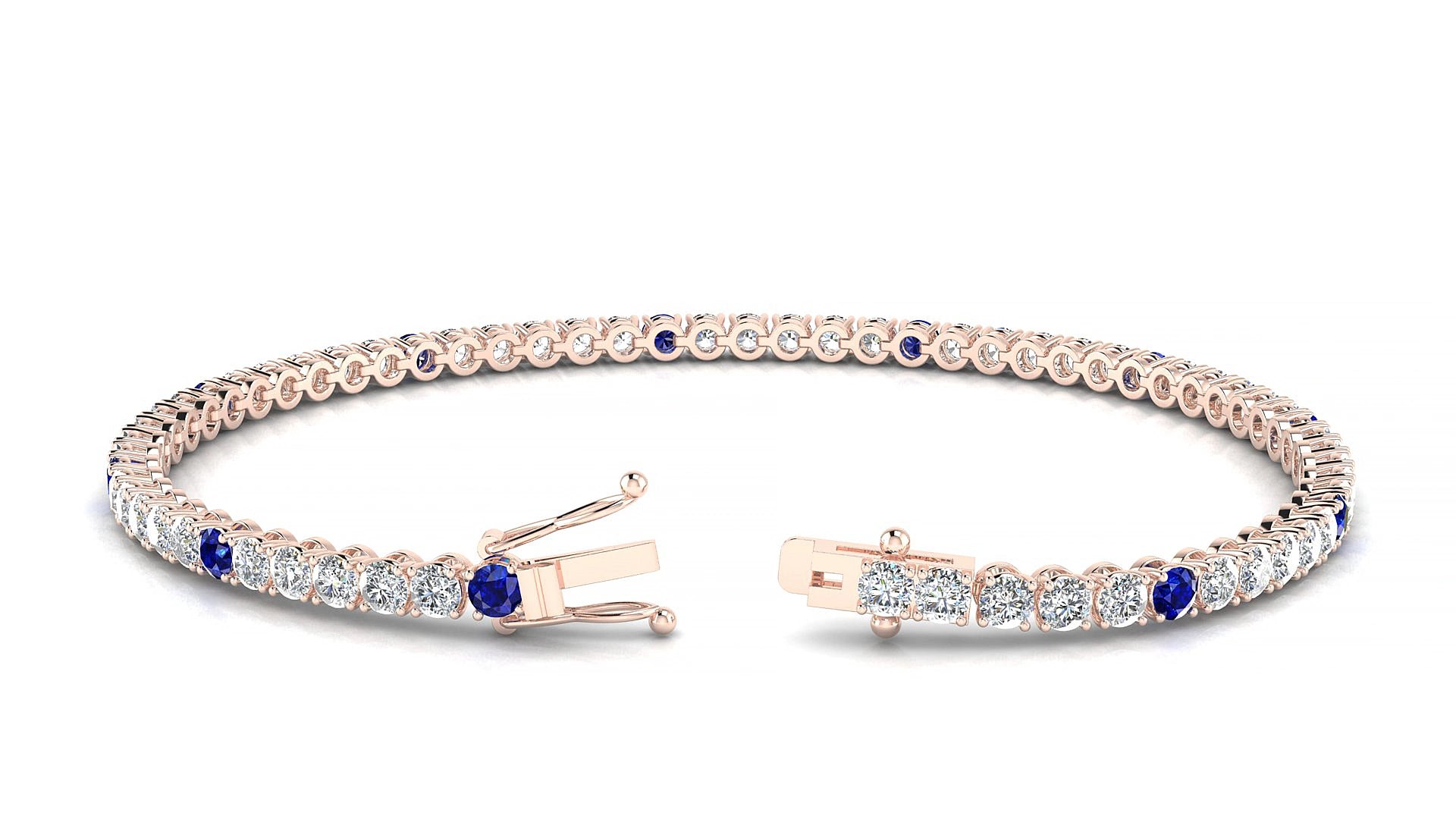 Firenze 1-5 | 18k Rose Gold 2.5 mm Round Natural Sapphire & Diamond 15 cm Tennis Bracelet