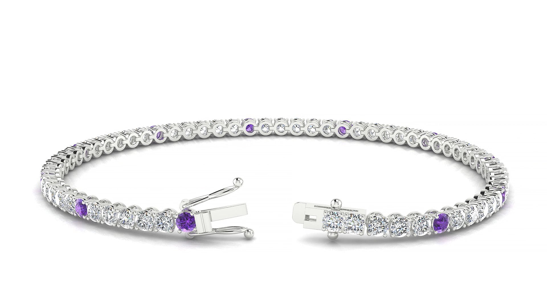Firenze 1-5 | 18k White Gold 2.5 mm Round Natural Amethyst & Diamond 19 cm Tennis Bracelet