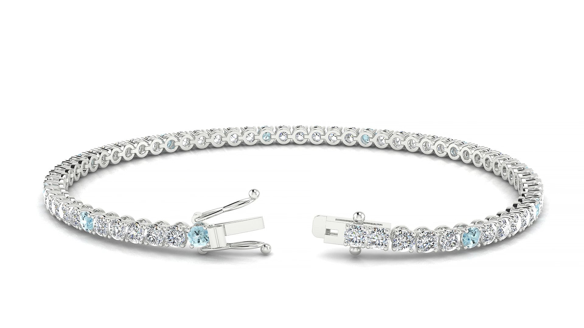 Firenze 1-5 | 18k White Gold 2.5 mm Round Natural Aquamarine & Diamond 15 cm Tennis Bracelet