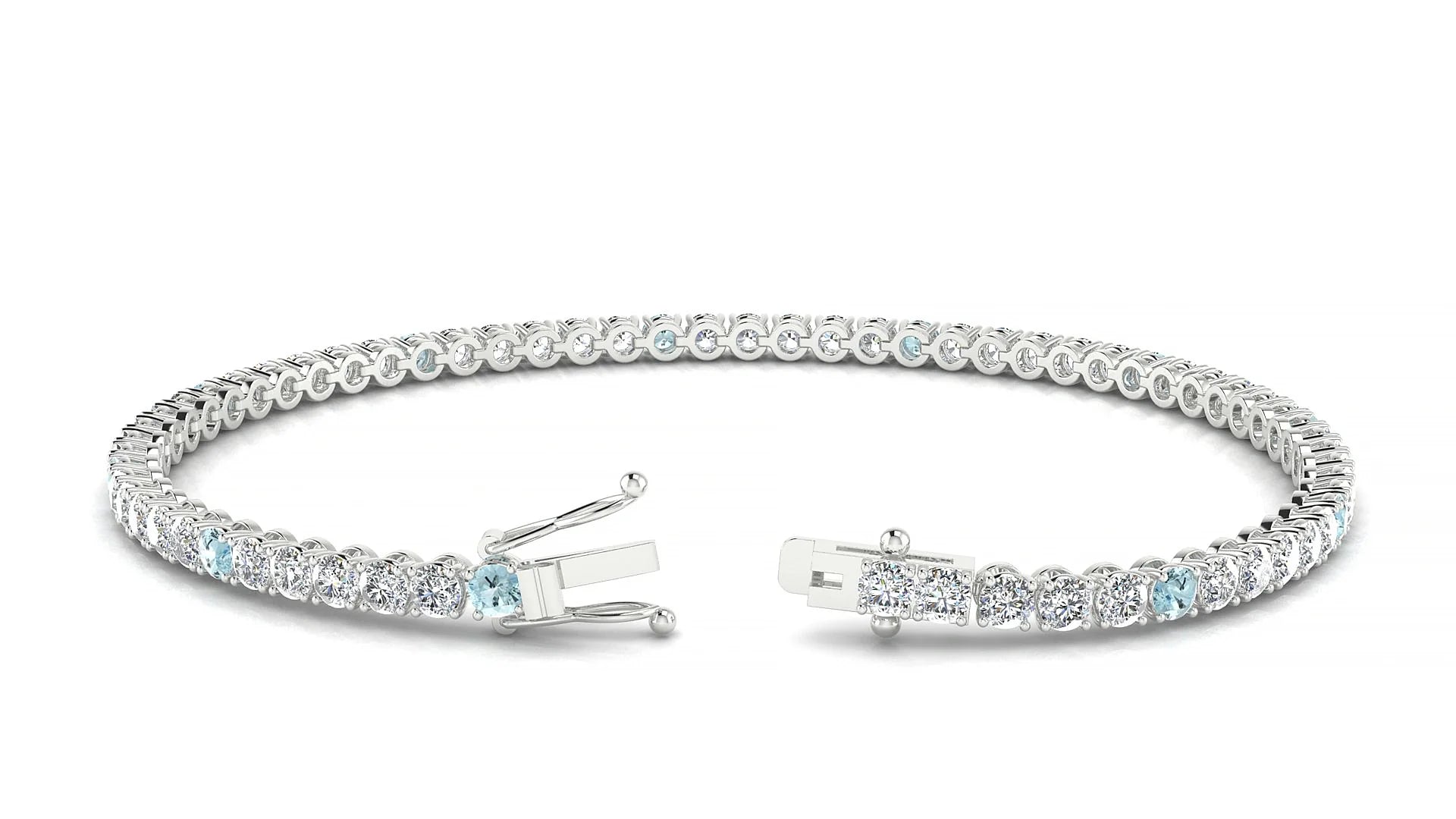 Firenze 1-5 | 18k White Gold 2.5 mm Round Natural Aquamarine & Diamond Tennis Bracelet