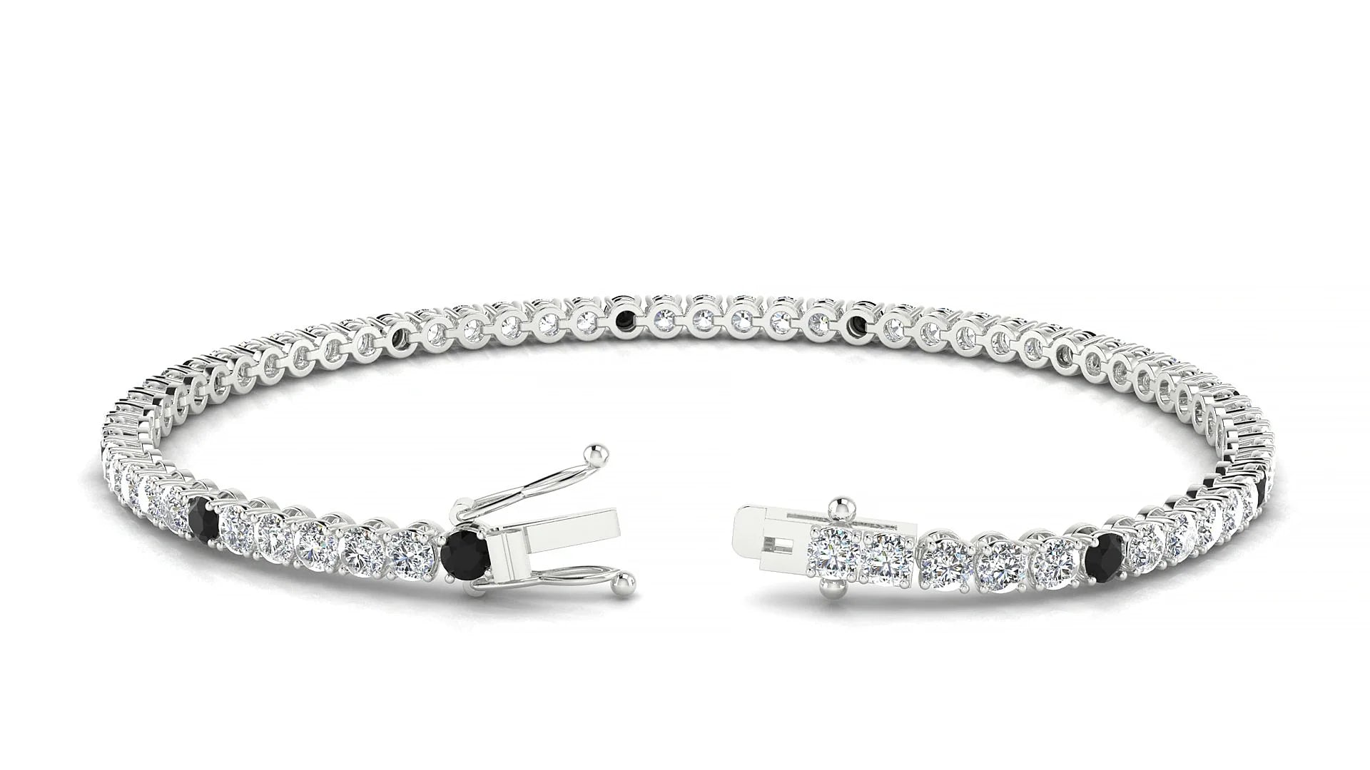 Firenze 1-5 | 18k White Gold 2.5 mm Round Natural Black Diamond & Diamond Tennis Bracelet