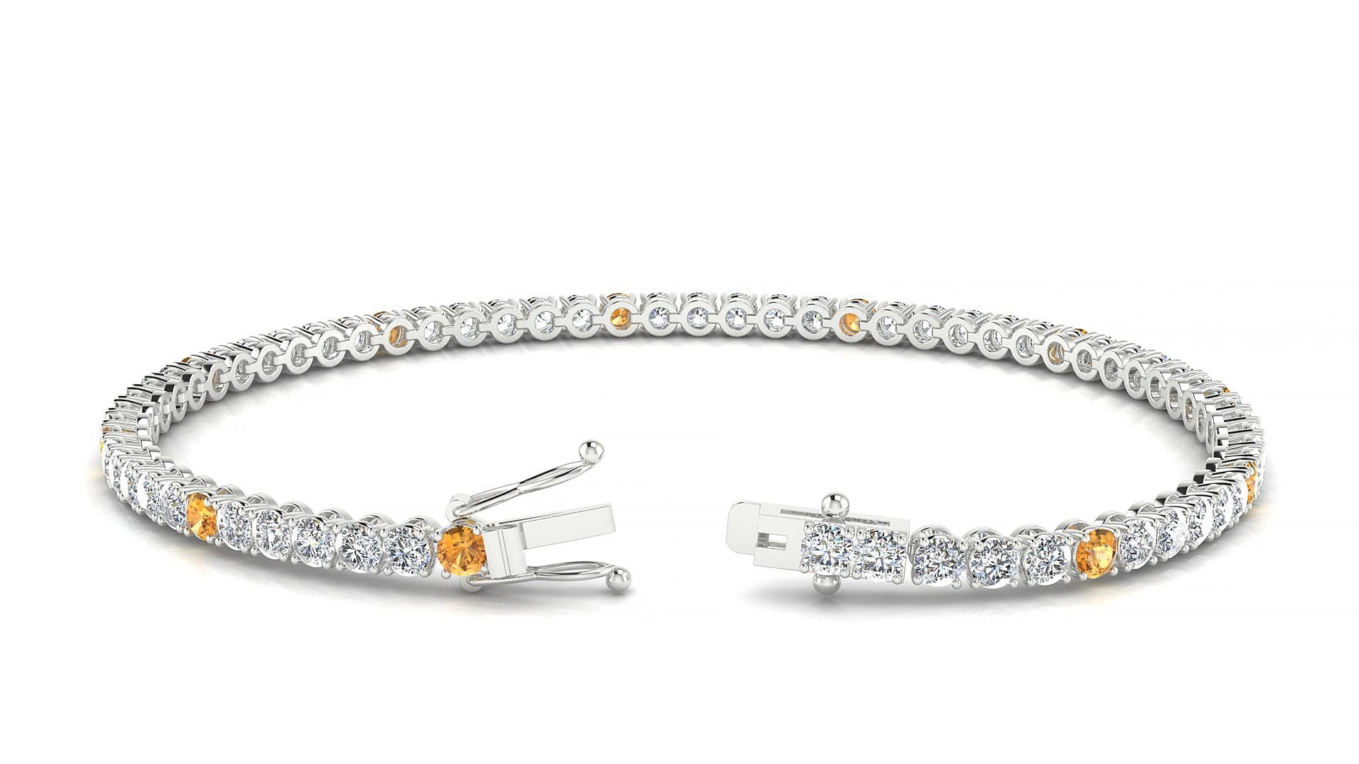 Firenze 1-5 | 18k White Gold 2.5 mm Round Natural Citrine & Diamond 18 cm Tennis Bracelet