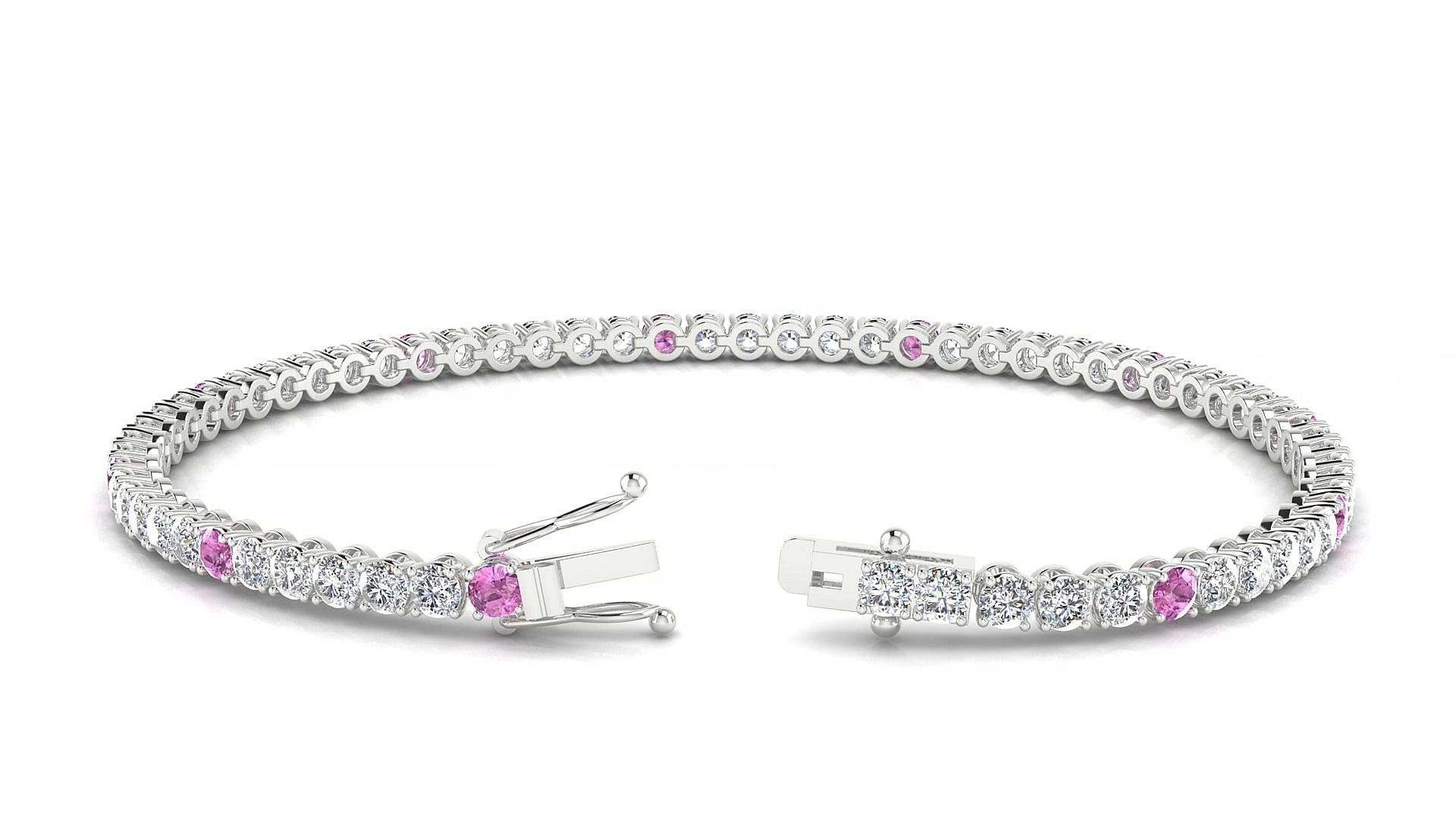 Firenze 1-5 | 18k White Gold 2.5 mm Round Natural Pink Sapphire & Diamond 19 cm Tennis Bracelet