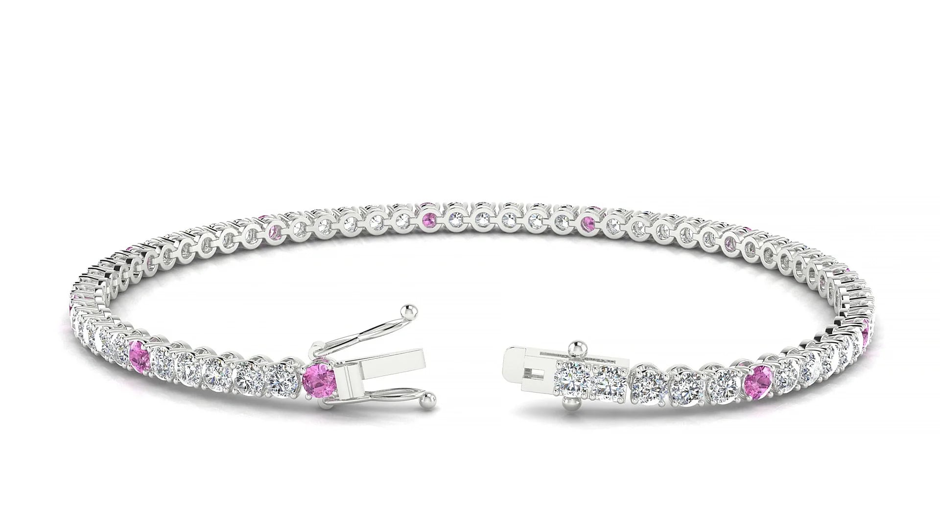 Firenze 1-5 | 18k White Gold 2.5 mm Round Natural Pink Sapphire & Diamond Tennis Bracelet