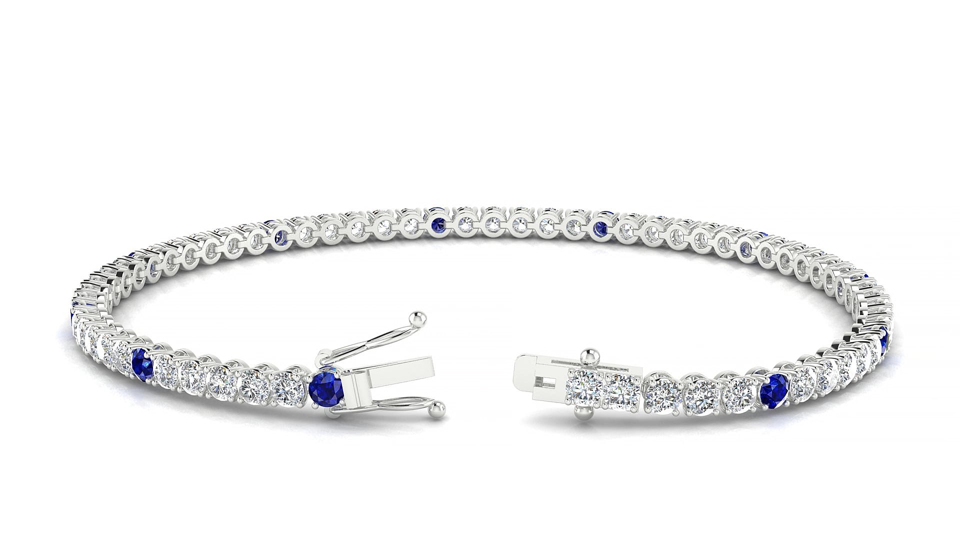 Firenze 1-5 | 18k White Gold 2.5 mm Round Natural Sapphire & Diamond 16 cm Tennis Bracelet