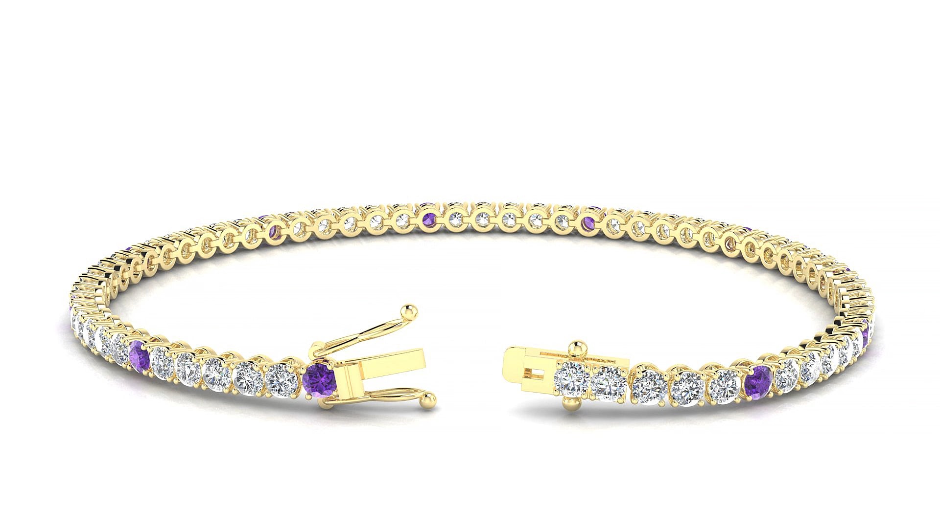 Firenze 1-5 | 18k Yellow Gold 2.5 mm Round Natural Amethyst & Diamond 17 cm Tennis Bracelet