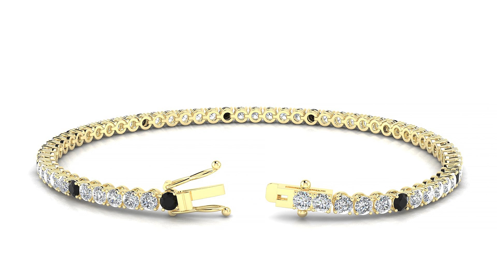 Firenze 1-5 | 18k Yellow Gold 2.5 mm Round Natural Black Diamond & Diamond 15 cm Tennis Bracelet