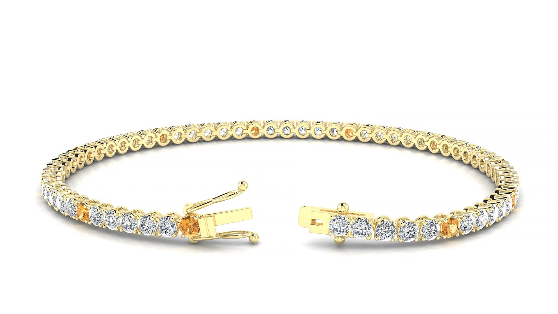 Firenze 1-5 | 18k Yellow Gold 2.5 mm Round Natural Citrine & Diamond 17 cm Tennis Bracelet