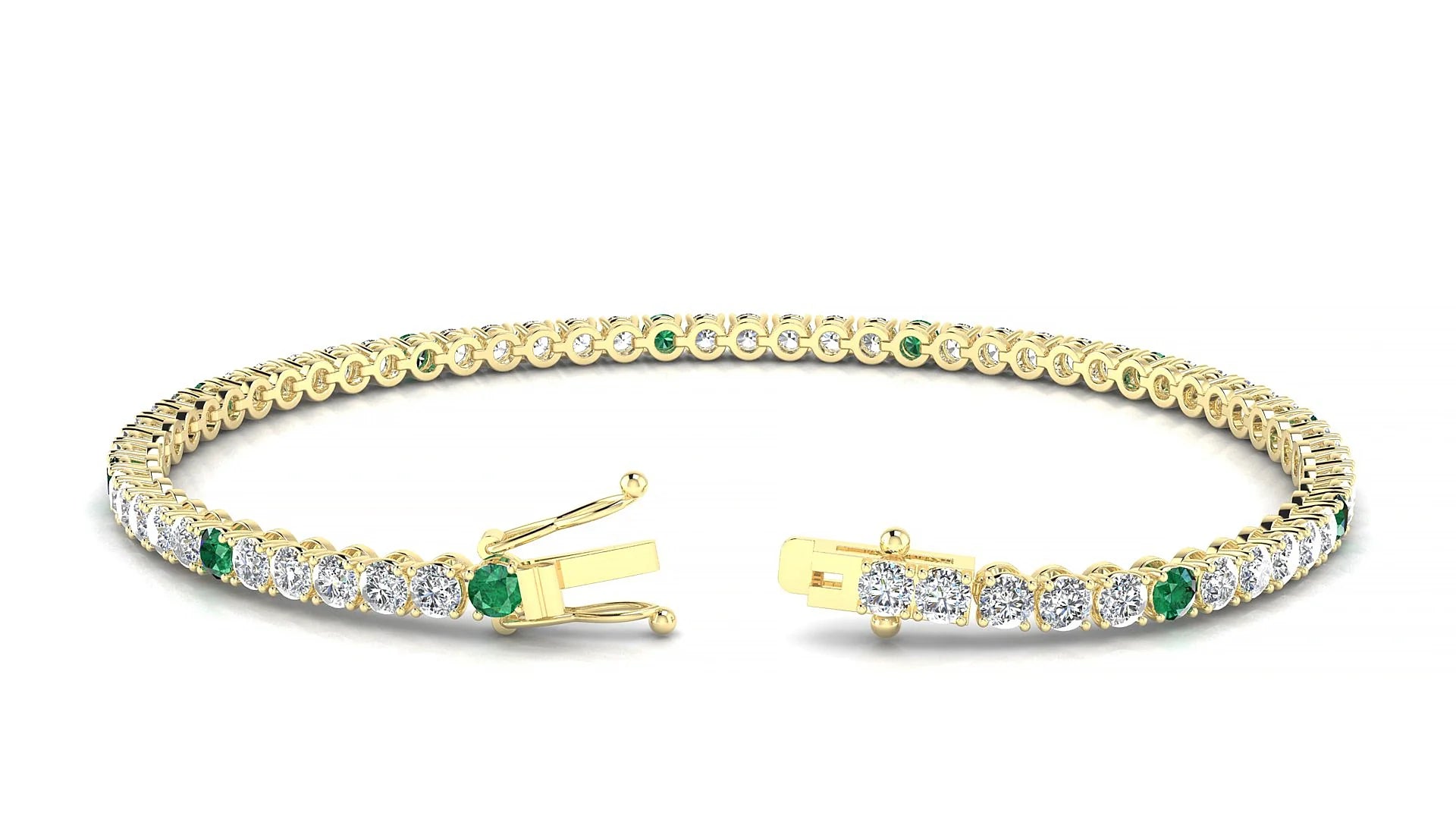 Firenze 1-5 | 18k Yellow Gold 2.5 mm Round Natural Emerald & Diamond Tennis Bracelet