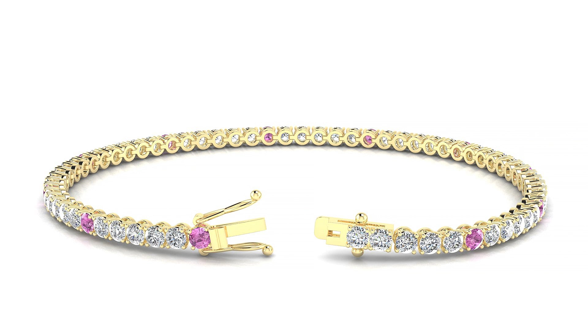 Firenze 1-5 | 18k Yellow Gold 2.5 mm Round Natural Pink Sapphire & Diamond 19 cm Tennis Bracelet