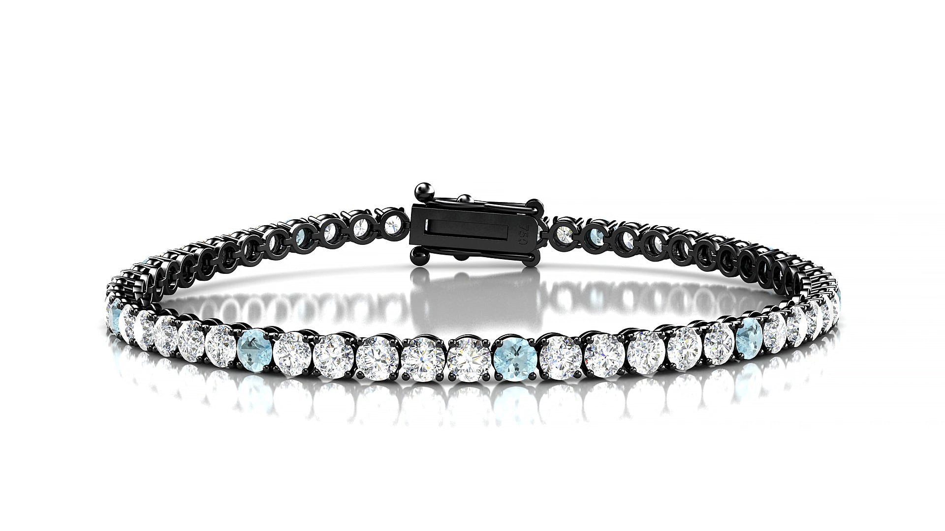 Firenze 1-5 | 18k Black Gold 3 mm Round Natural Aquamarine & Diamond 15 cm Tennis Bracelet