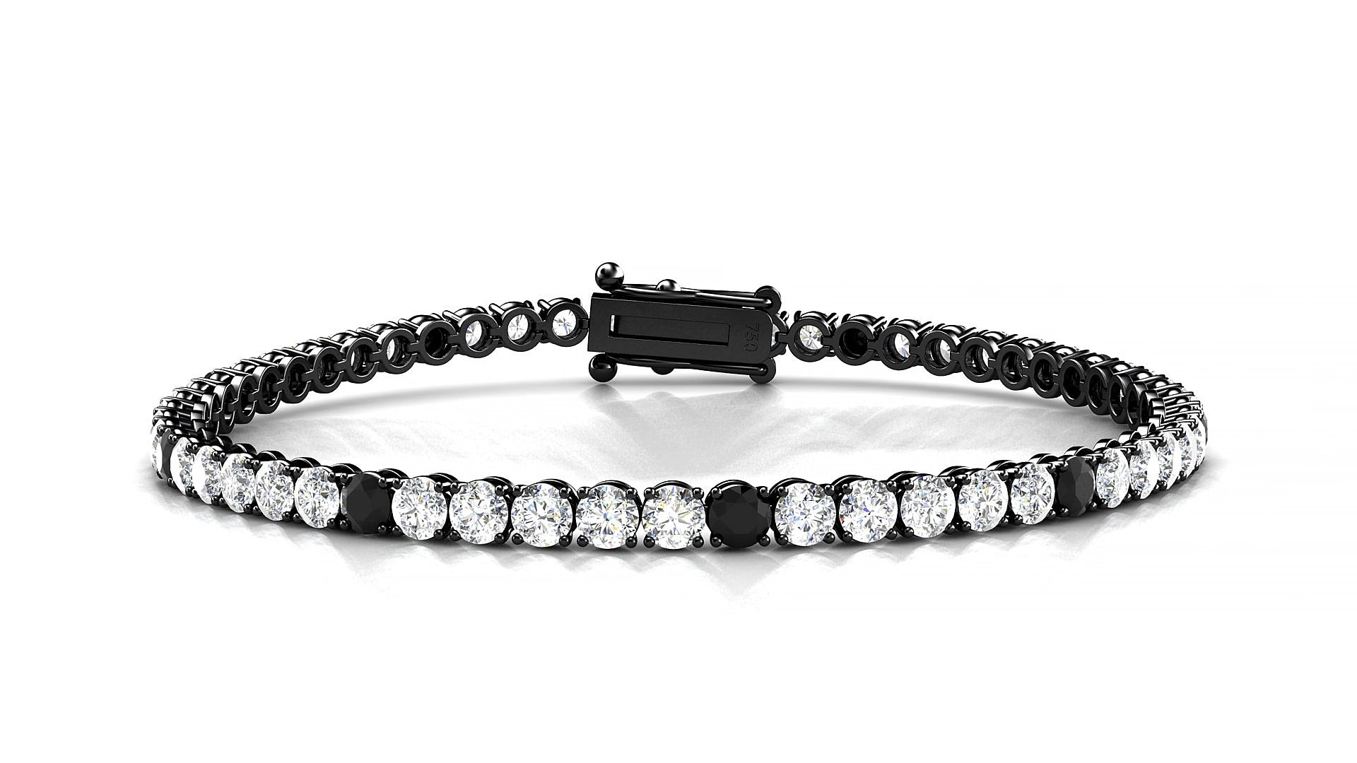 Firenze 1-5 | 18k Black Gold 3 mm Round Natural Black Diamond & Diamond 19 cm Tennis Bracelet